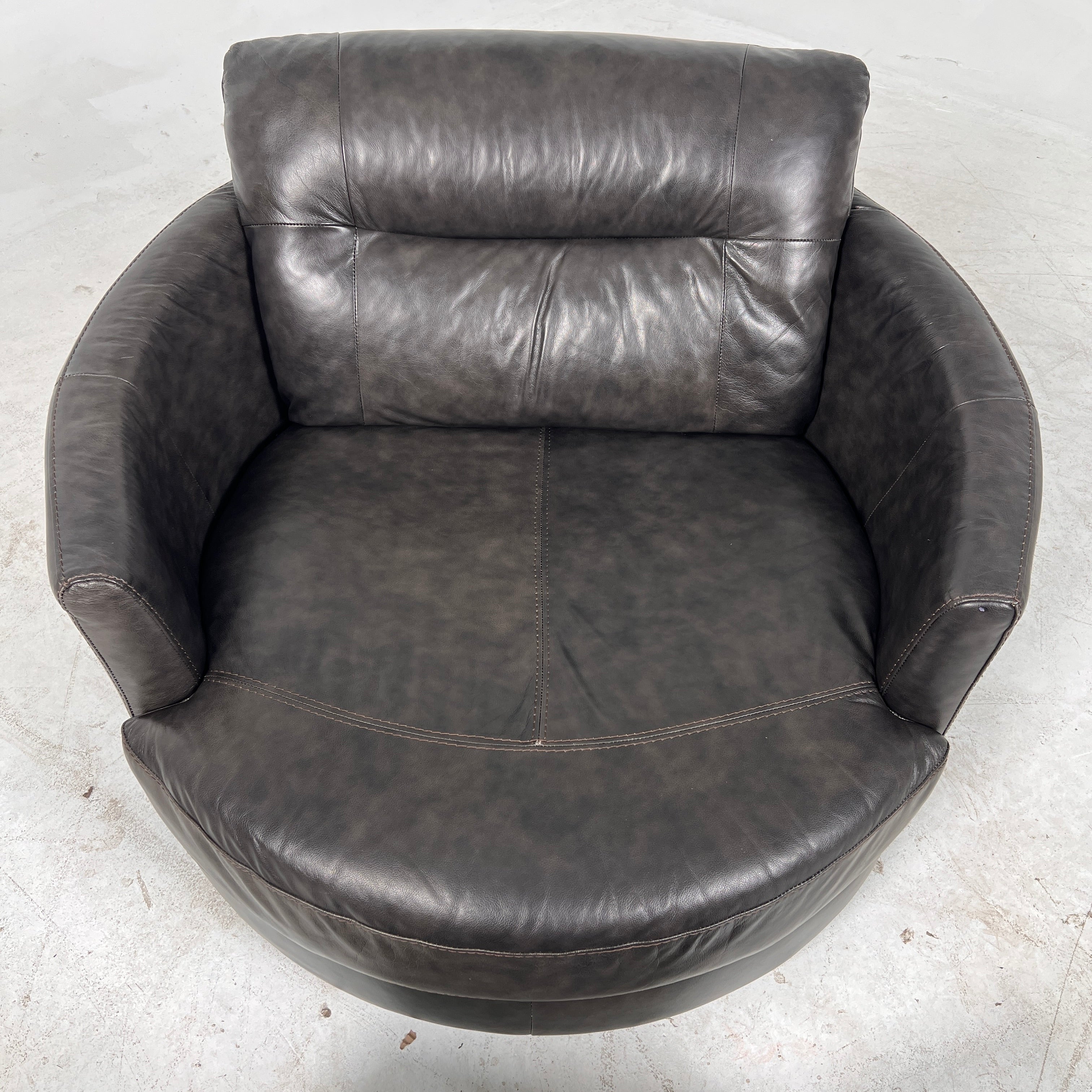 Urban Barn cuddler chair + ottoman. Leather round chair. Delivery available