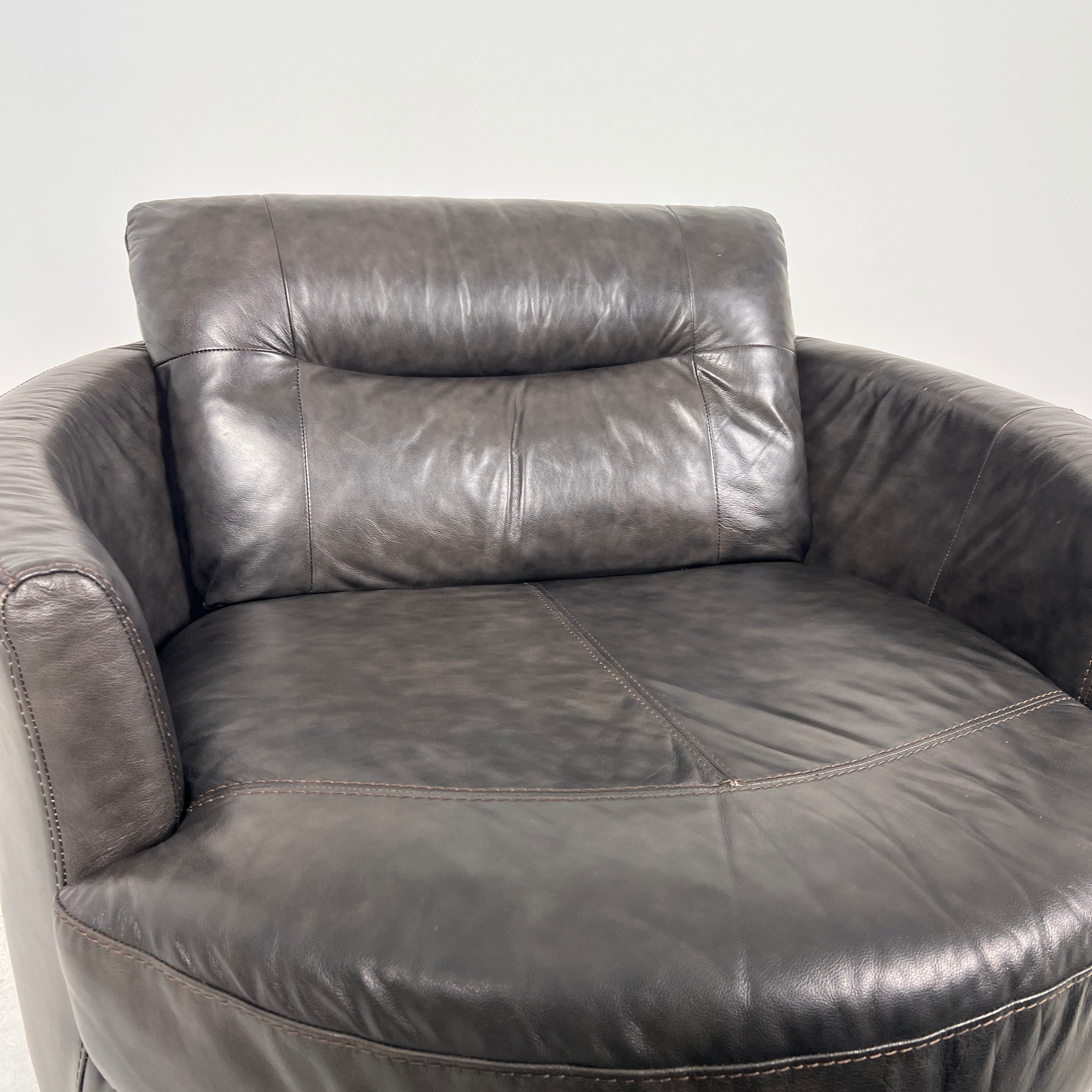 Urban Barn cuddler chair + ottoman. Leather round chair. Delivery available