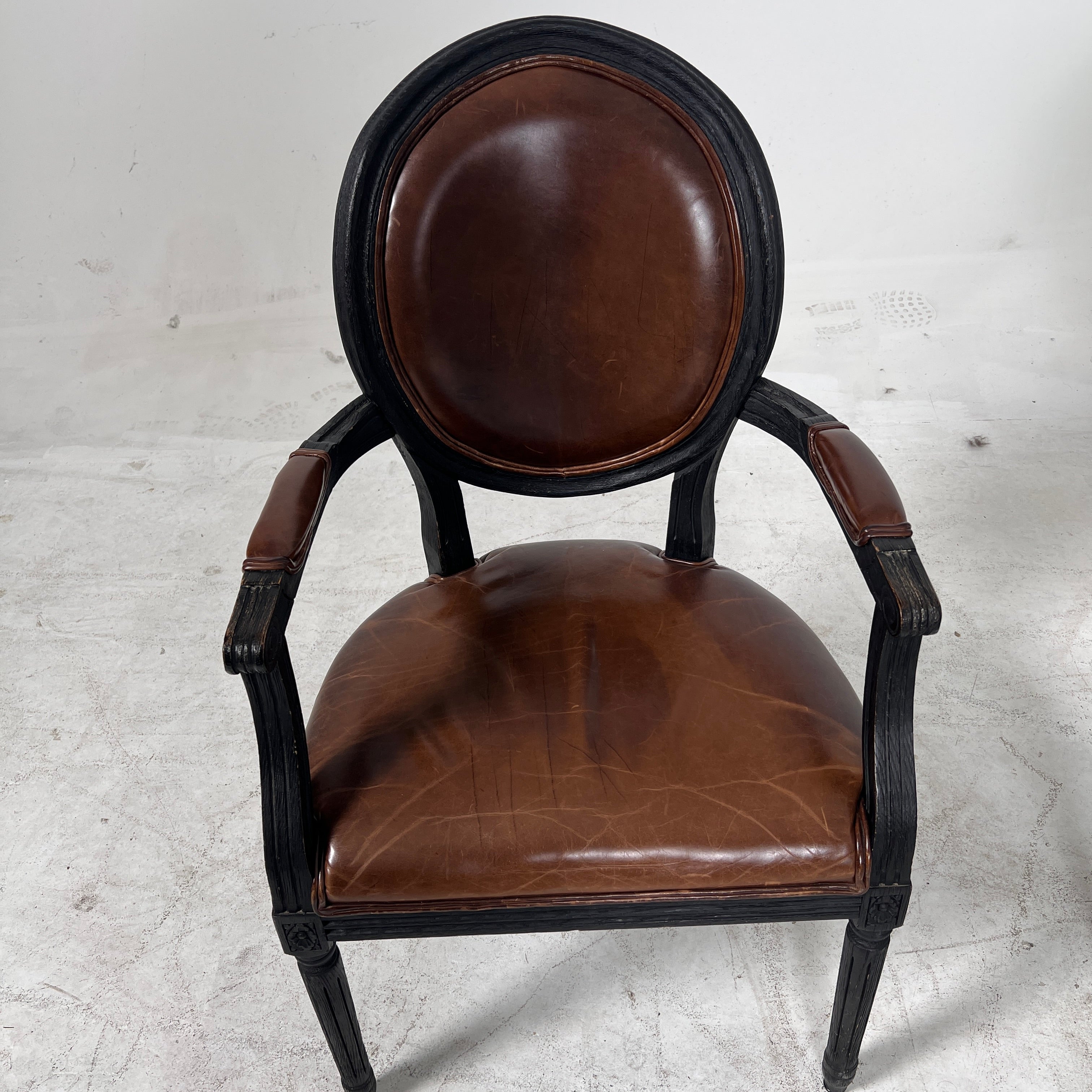Restoration Hardware French Round leather dinning chairs