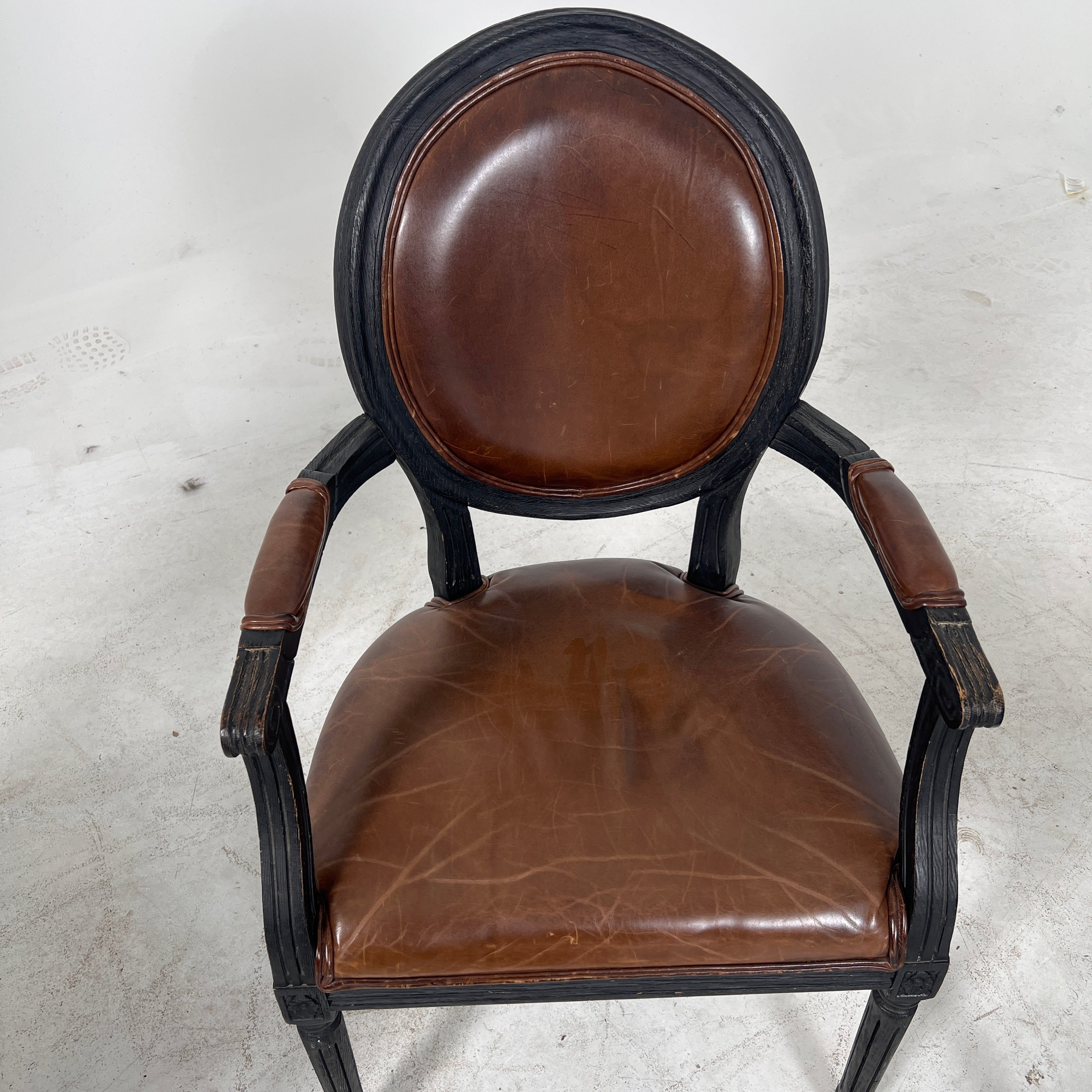 Restoration Hardware French Round leather dinning chairs