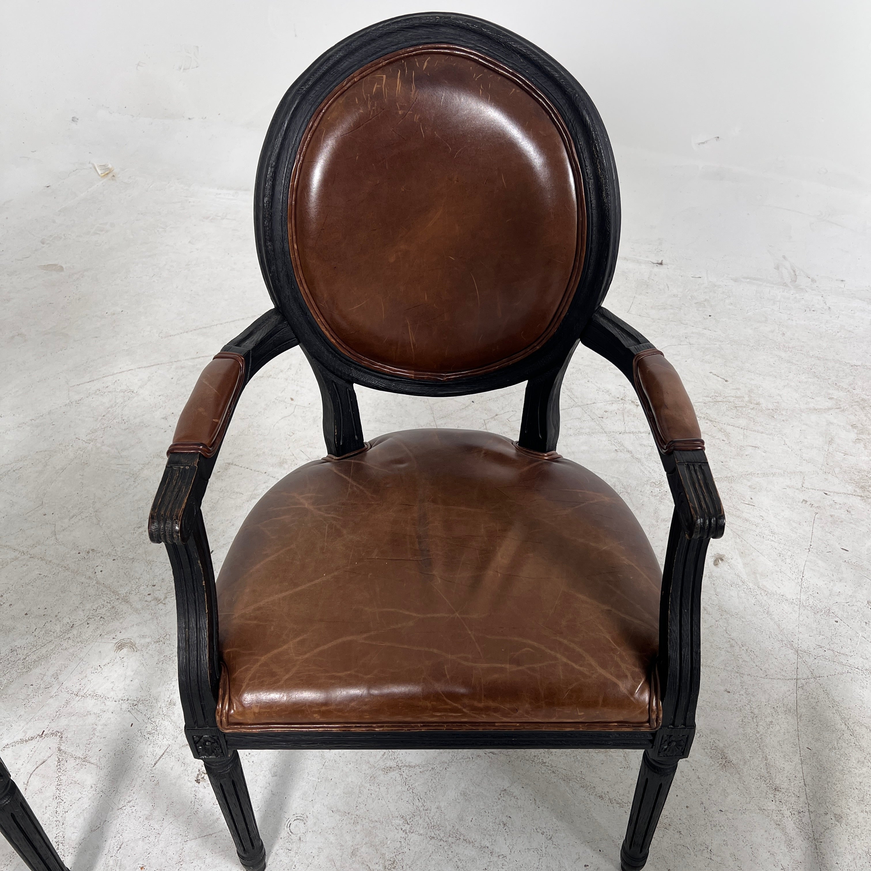 Restoration Hardware French Round leather dinning chairs