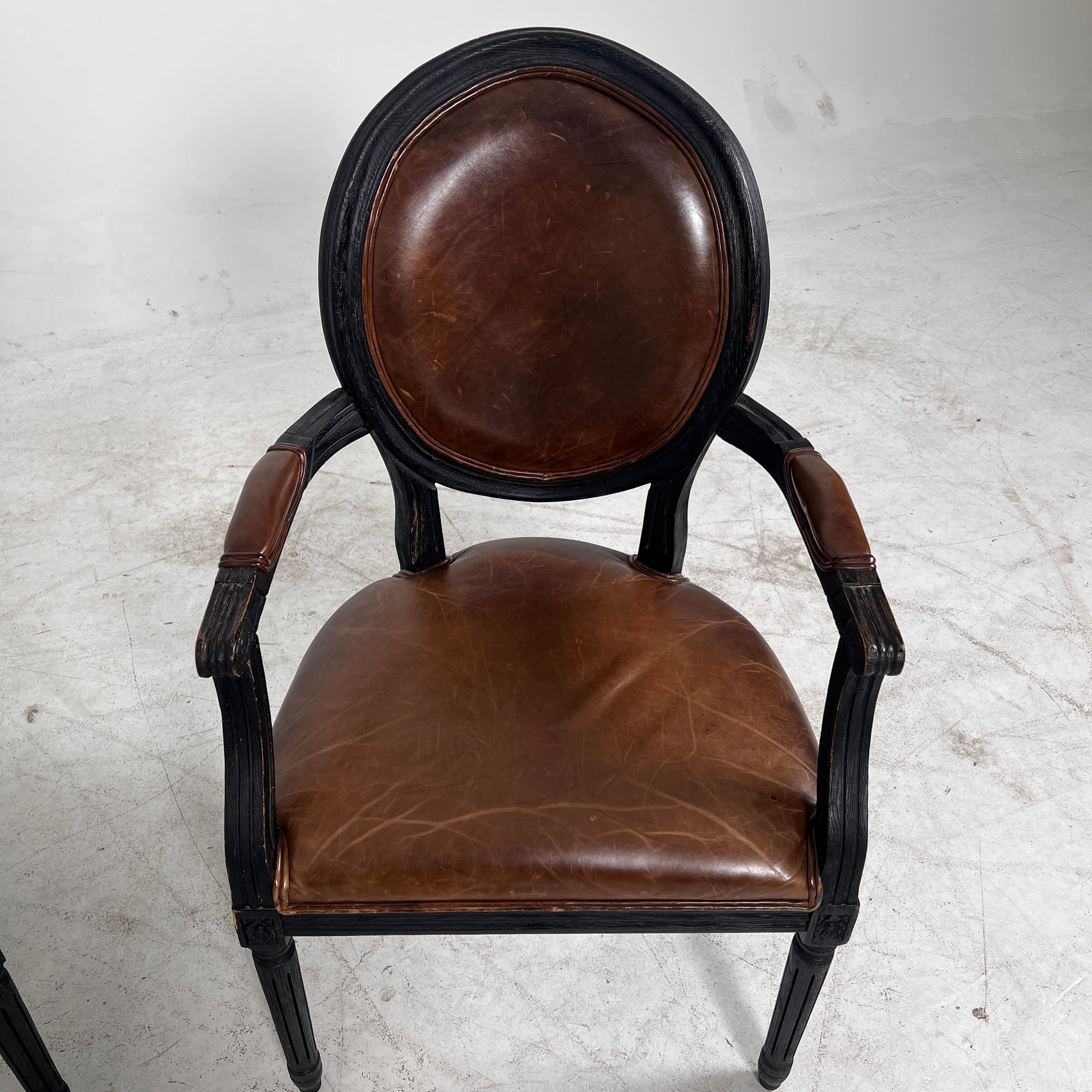 Restoration Hardware French Round leather dinning chairs