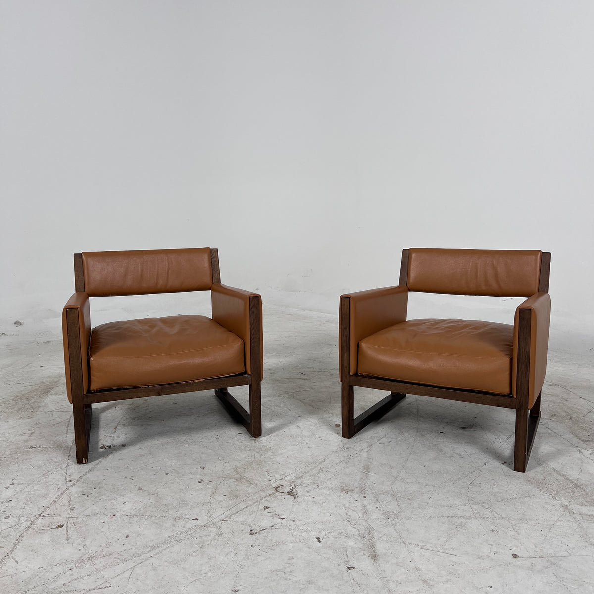 Matching Mid Century Modern Chairs. Cognac Armchairs. Delivery Available