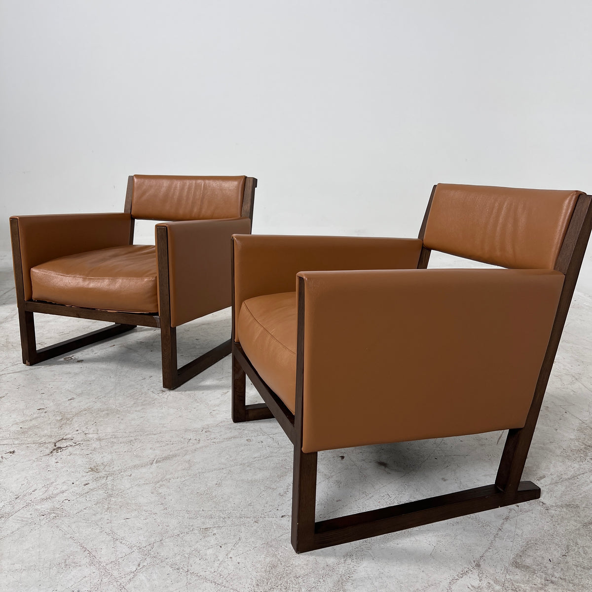 Matching Mid Century Modern Chairs. Cognac Armchairs. Delivery Available