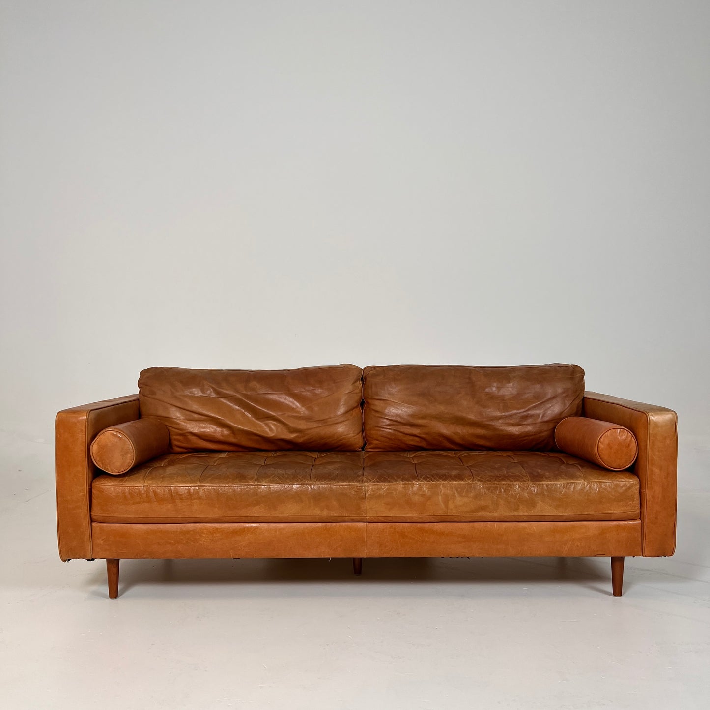 Structube Kinsey leather 3 seater sofa. MCM cognac couch. delivery available