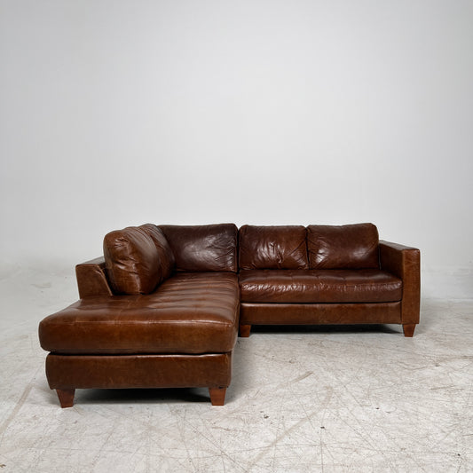 Natuzzi Editions Leather Sectional. Distressed Leather L shaped sofa couch. Delivery available