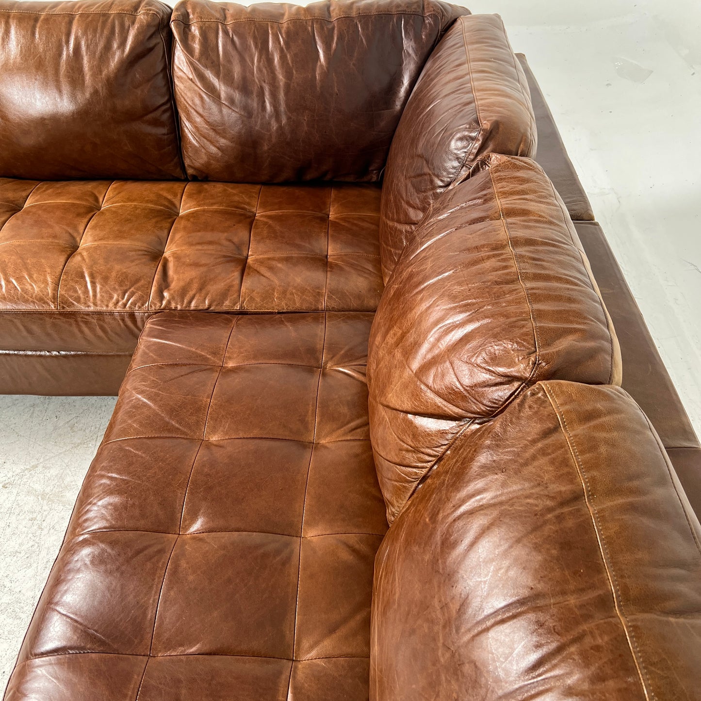 Natuzzi Editions Leather Sectional. Distressed Leather L shaped sofa couch. Delivery available
