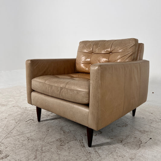 Crate and Barrel leather chair. Distressed leather armchair.