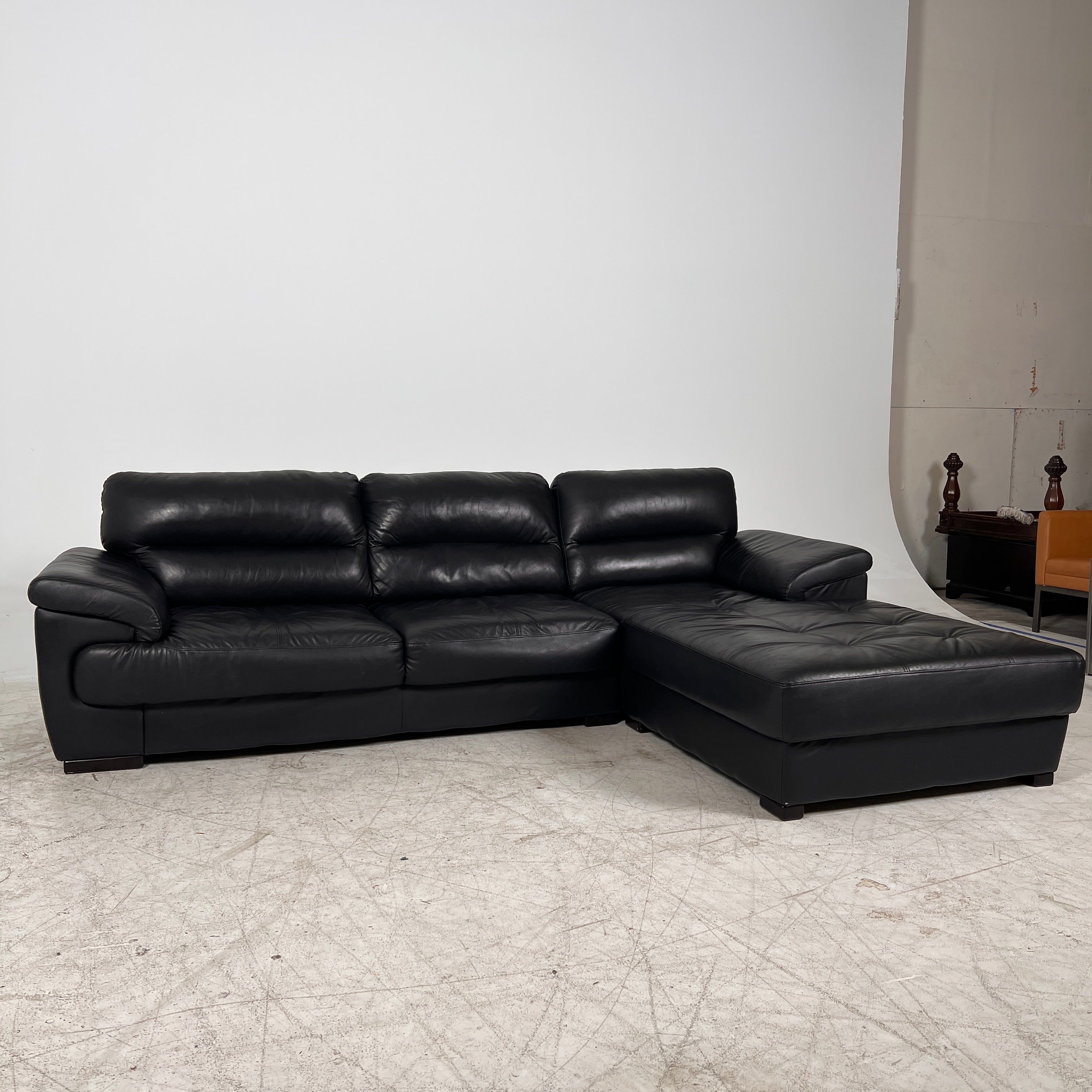 Black Leather Sectional. L shaped sofa couch. Delivery available