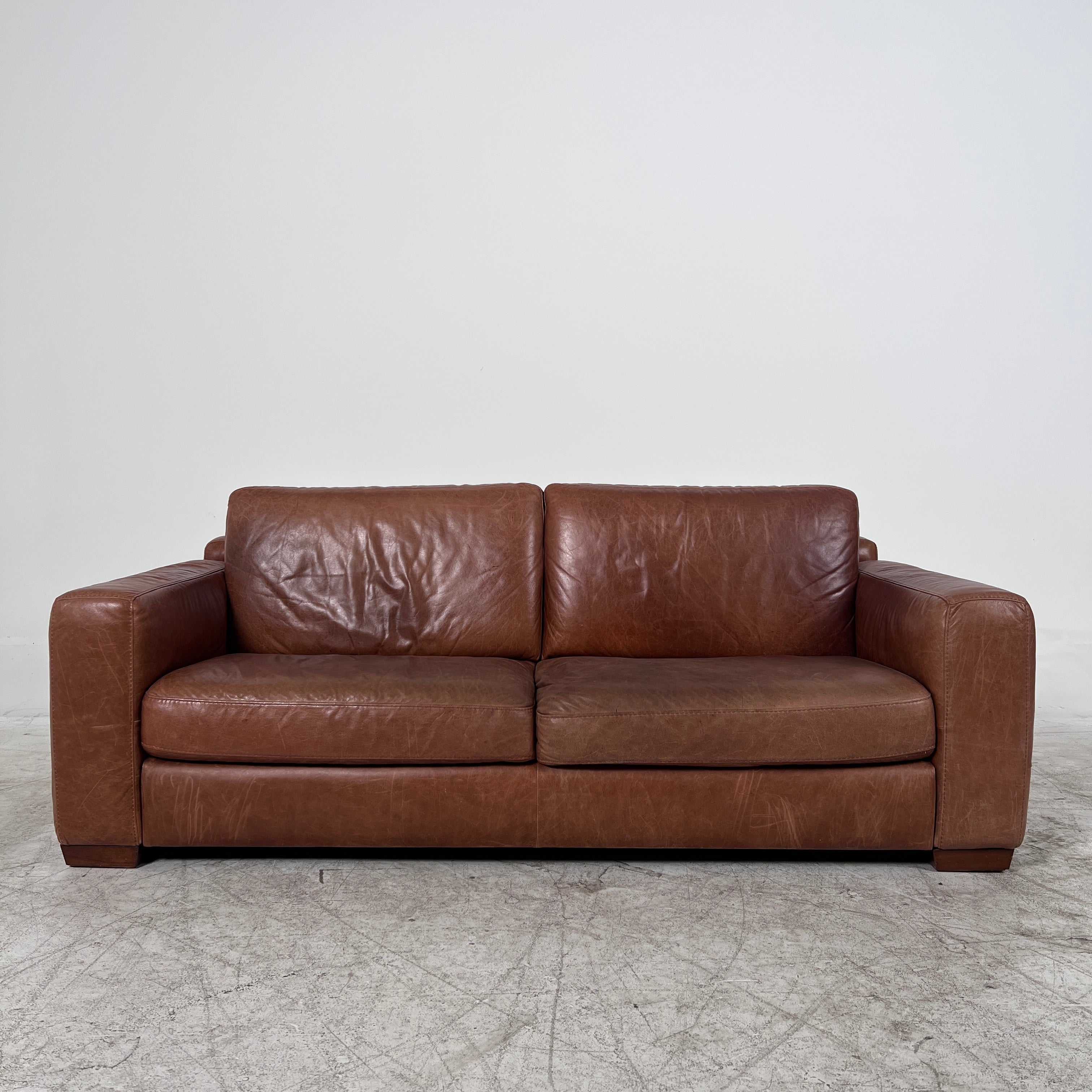 Urban Barn Leather Sofa couch. 3 seater loveseat. MCM. delivery available