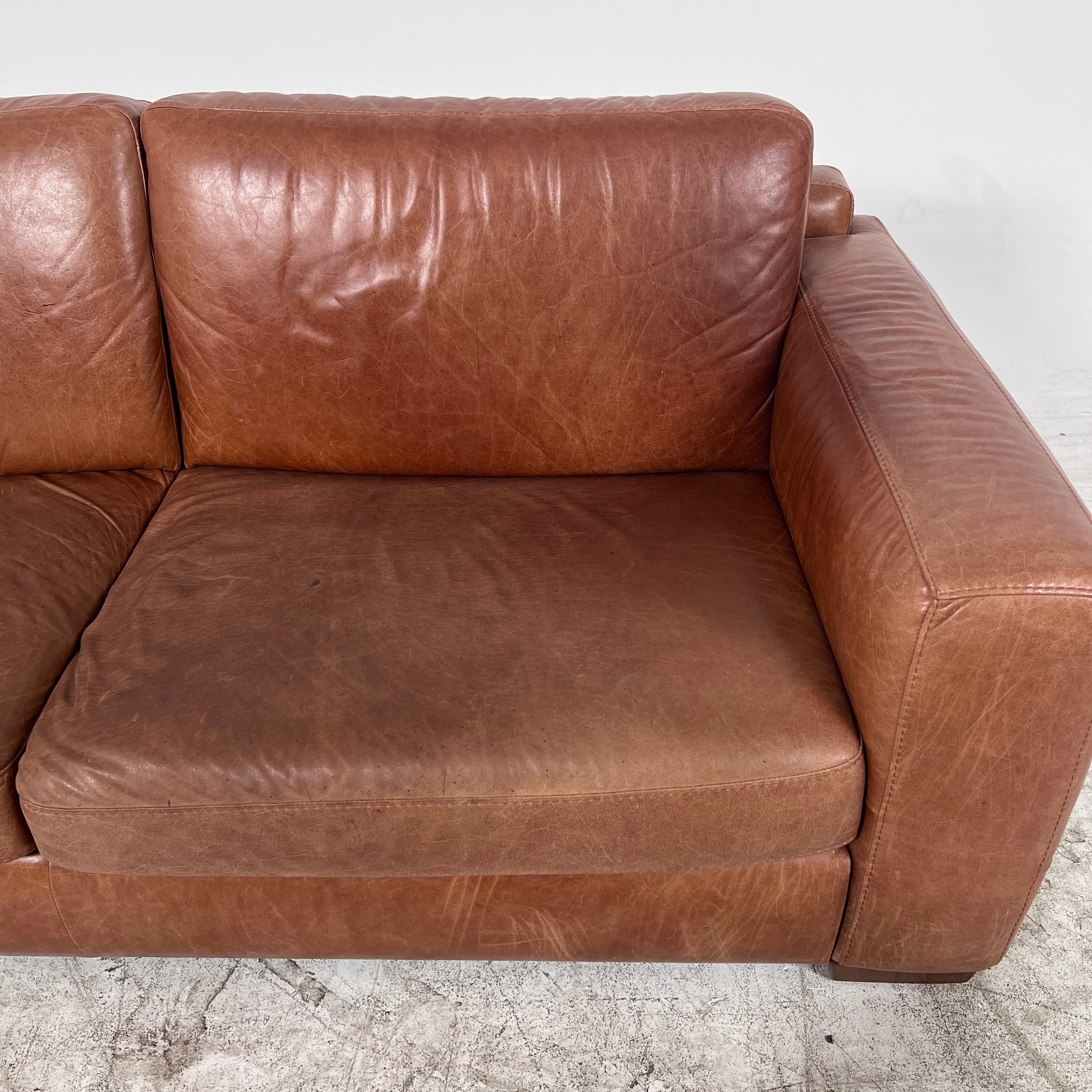 Urban Barn Leather Sofa couch. 3 seater loveseat. MCM. delivery available