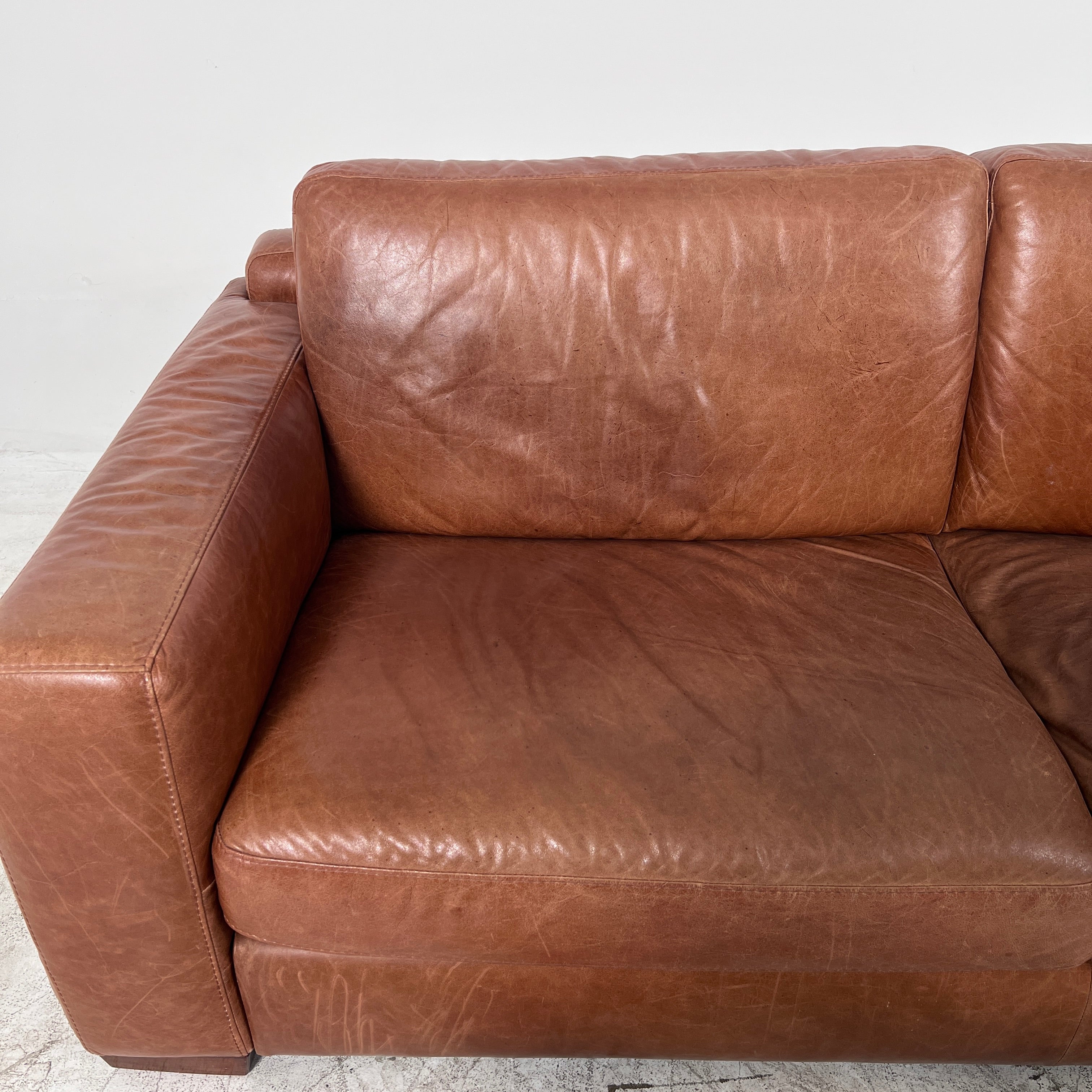 Urban Barn Leather Sofa couch. 3 seater loveseat. MCM. delivery available