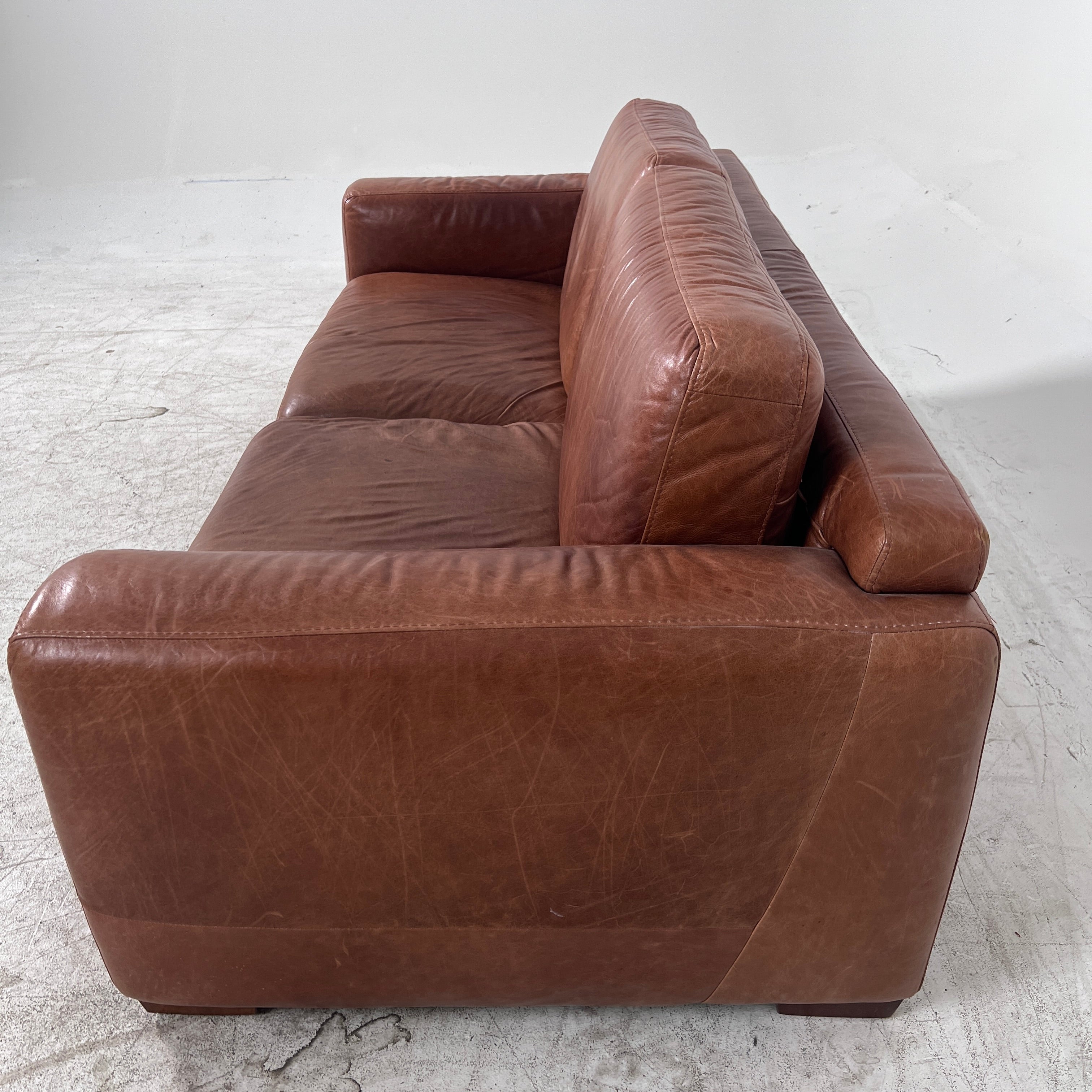 Urban Barn Leather Sofa couch. 3 seater loveseat. MCM. delivery available