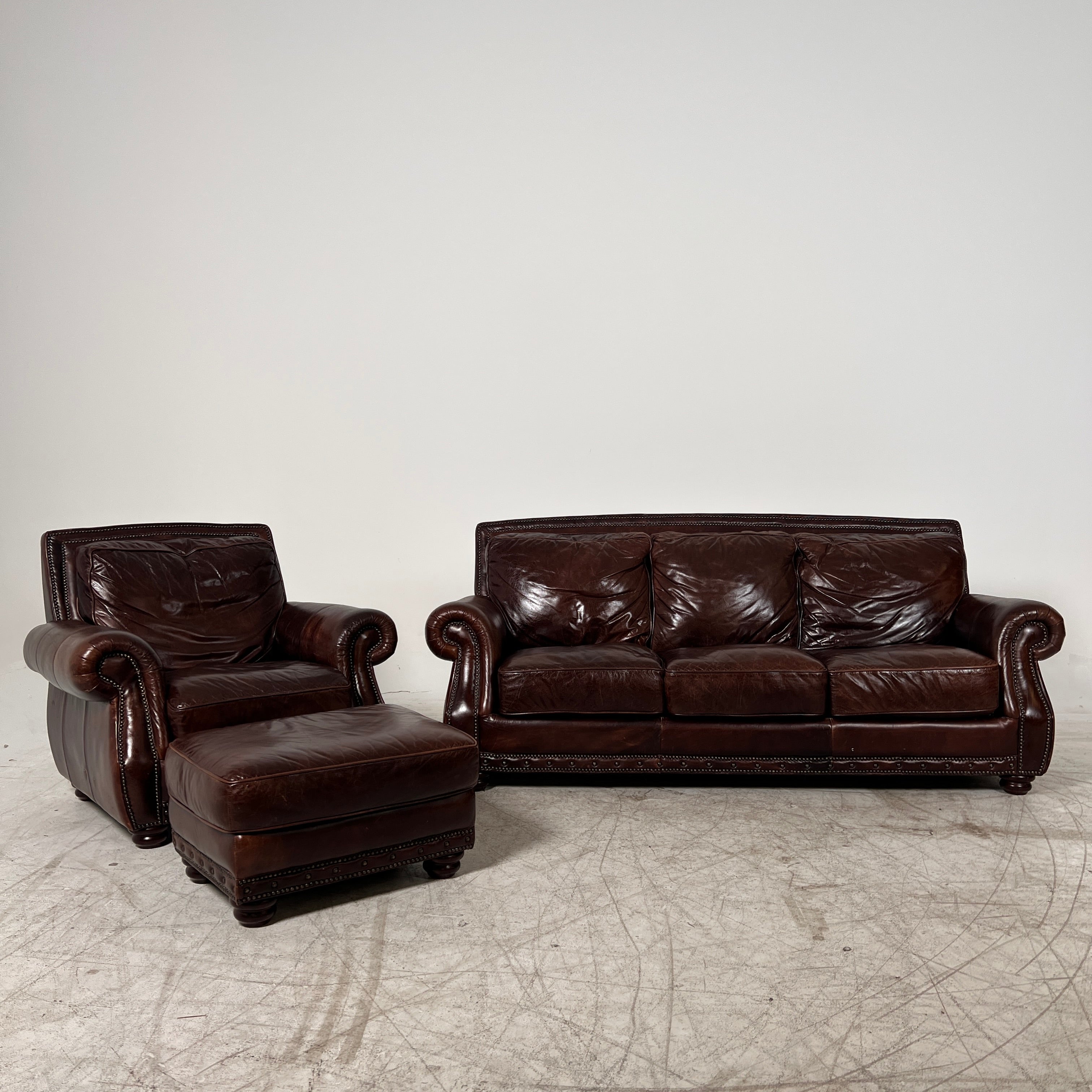 3+1 Sofa Set. Real Leather rolled arm sofa couch set. Delivery available
