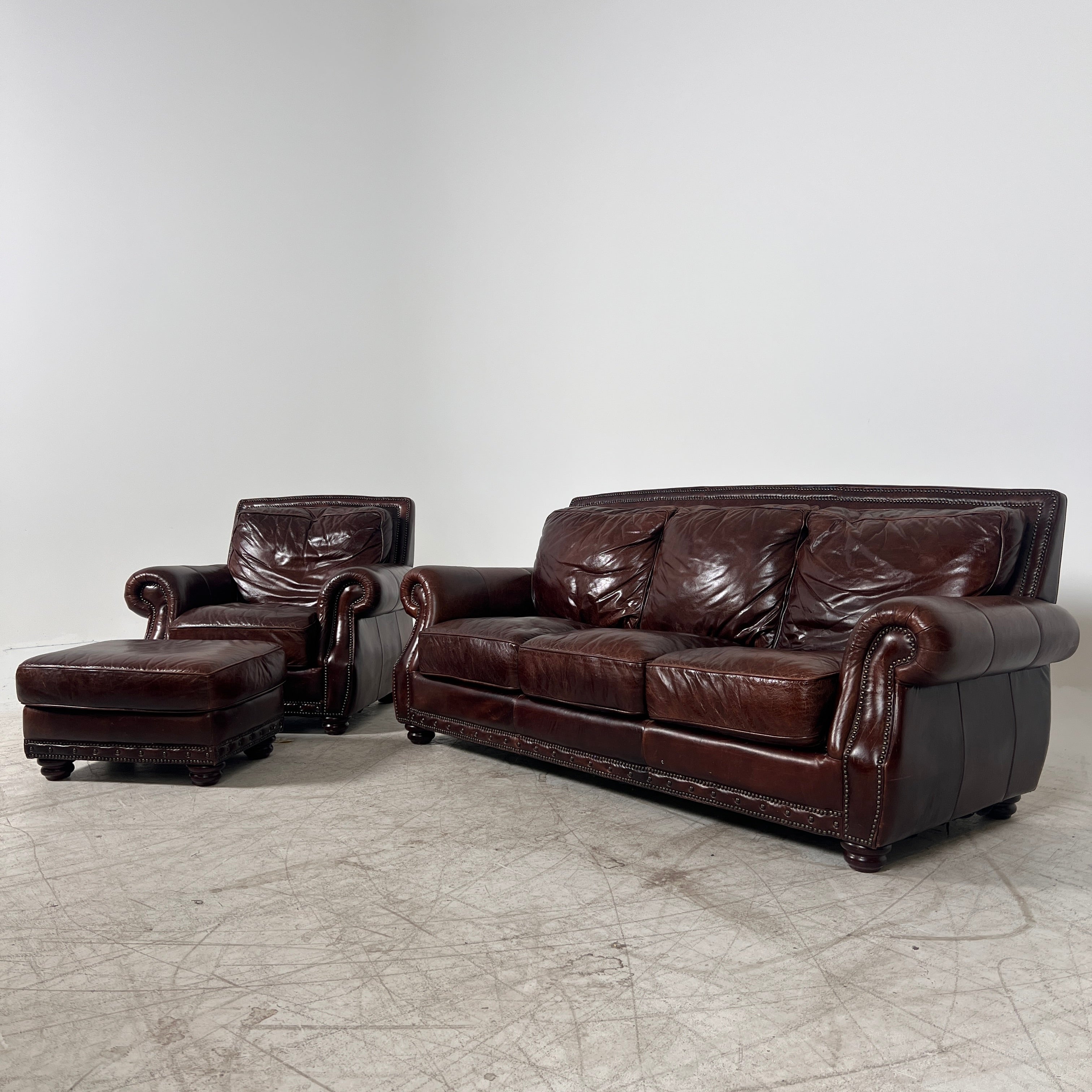 3+1 Sofa Set. Real Leather rolled arm sofa couch set. Delivery available