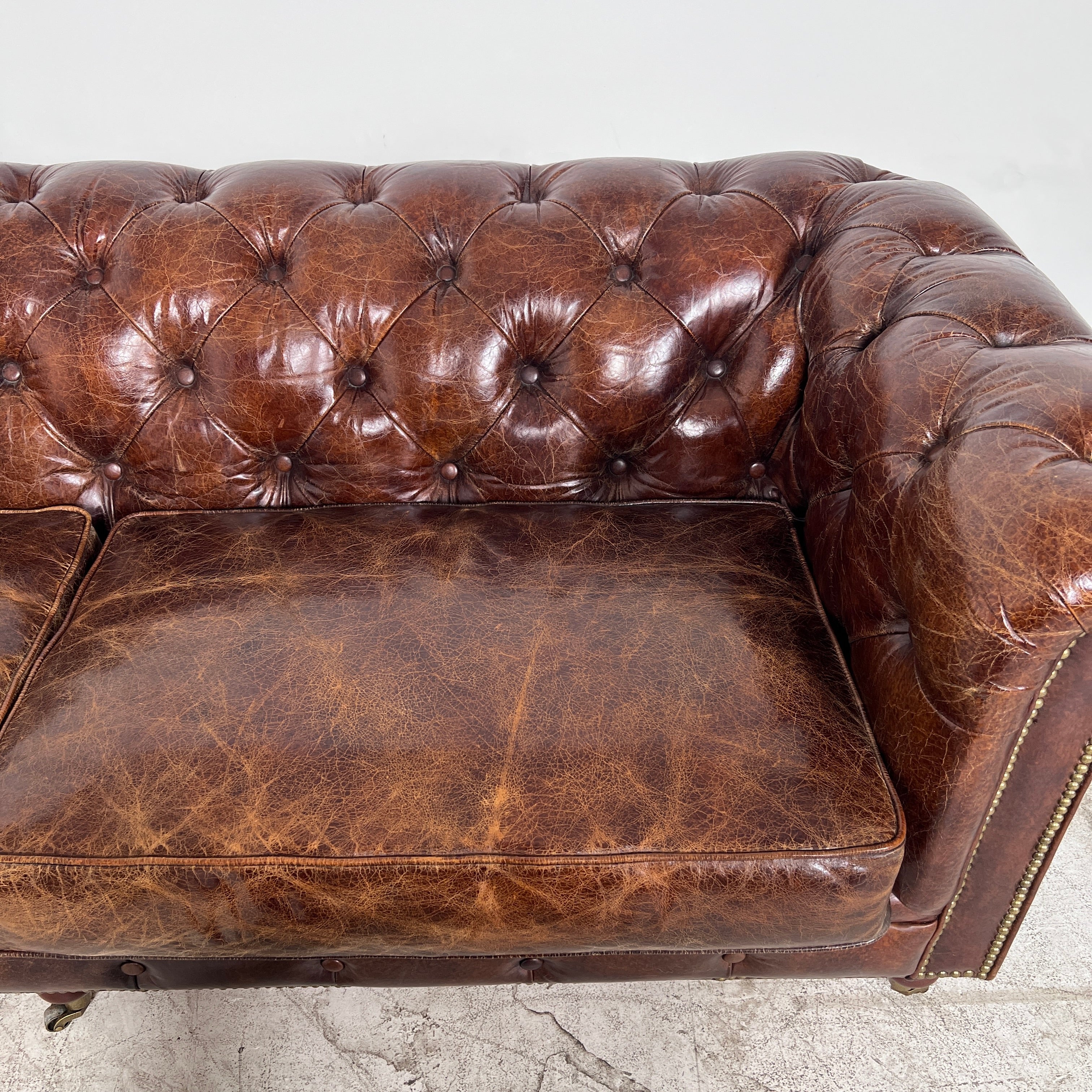 Moe's Chesterfield leather Sofa. Distressed leather Sofa couch. Delivery available