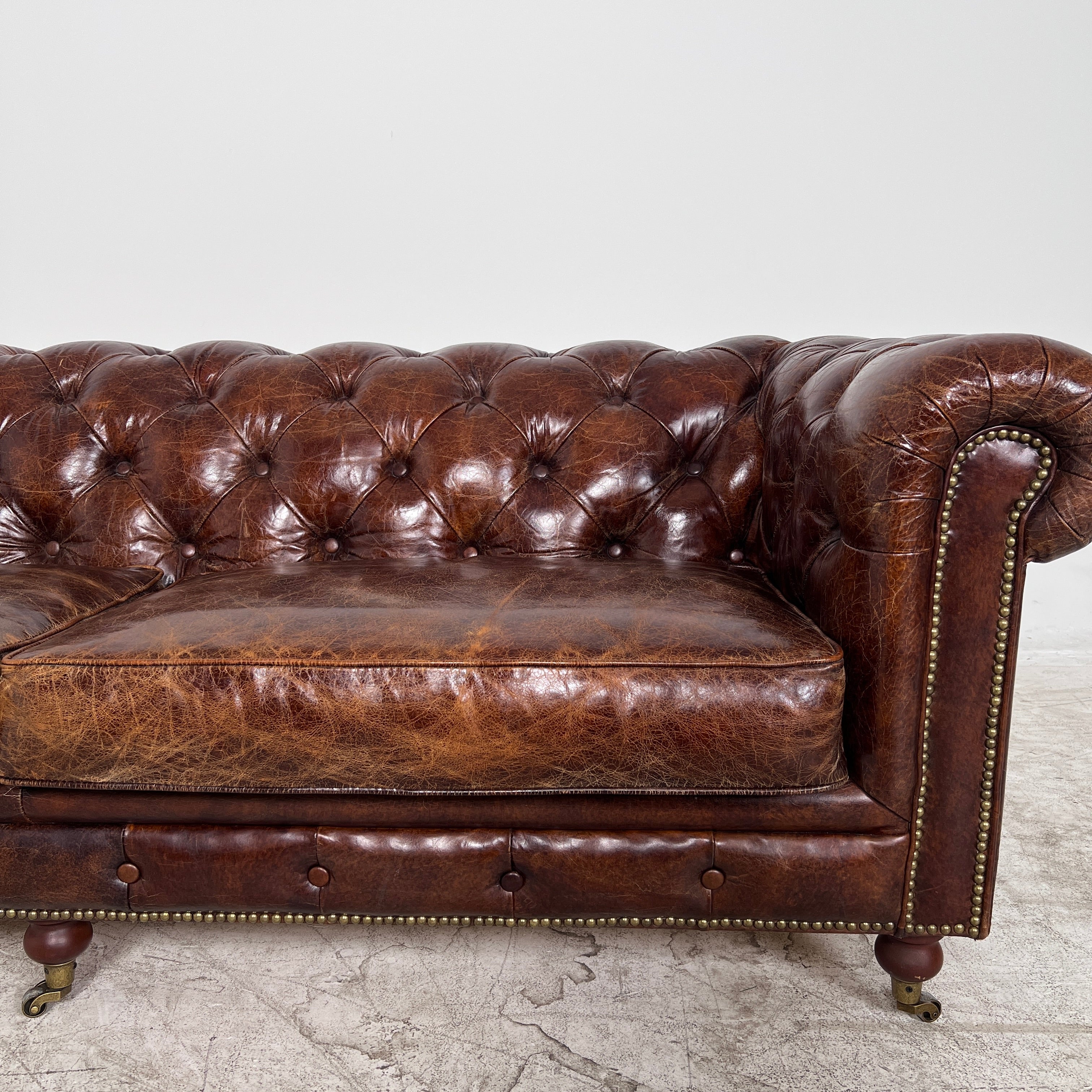 Moe's Chesterfield leather Sofa. Distressed leather Sofa couch. Delivery available