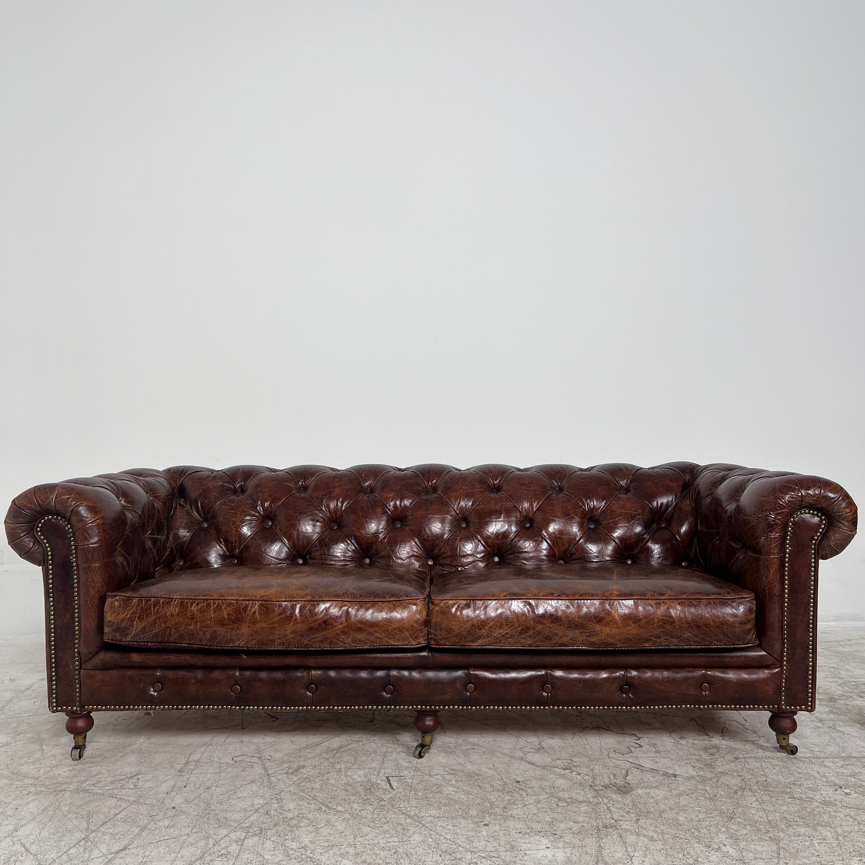 Moe's Chesterfield leather Sofa. Distressed leather Sofa couch. Delivery available