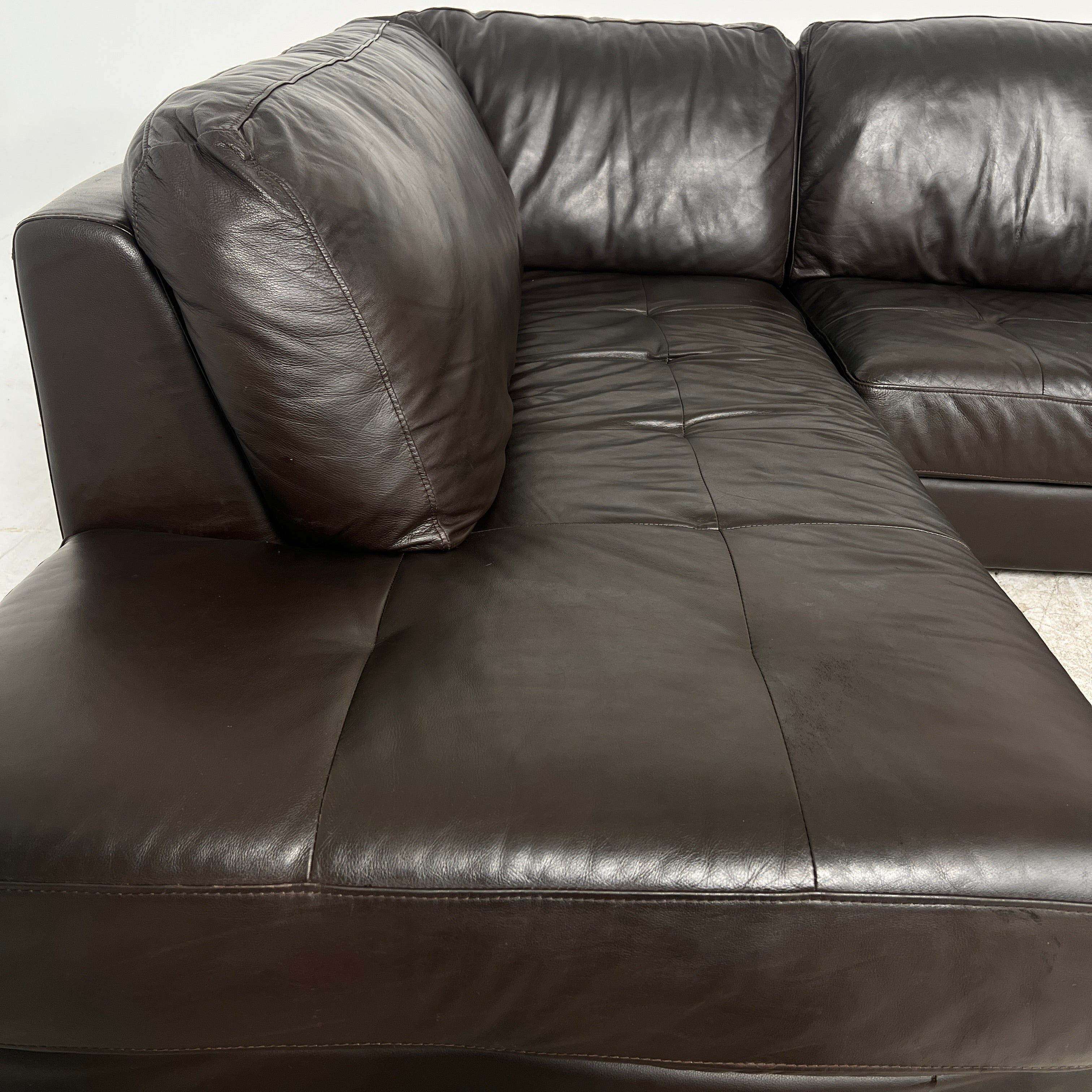 Urban Barn leather Sectional. Brown L shaped sofa couch. Delivery available