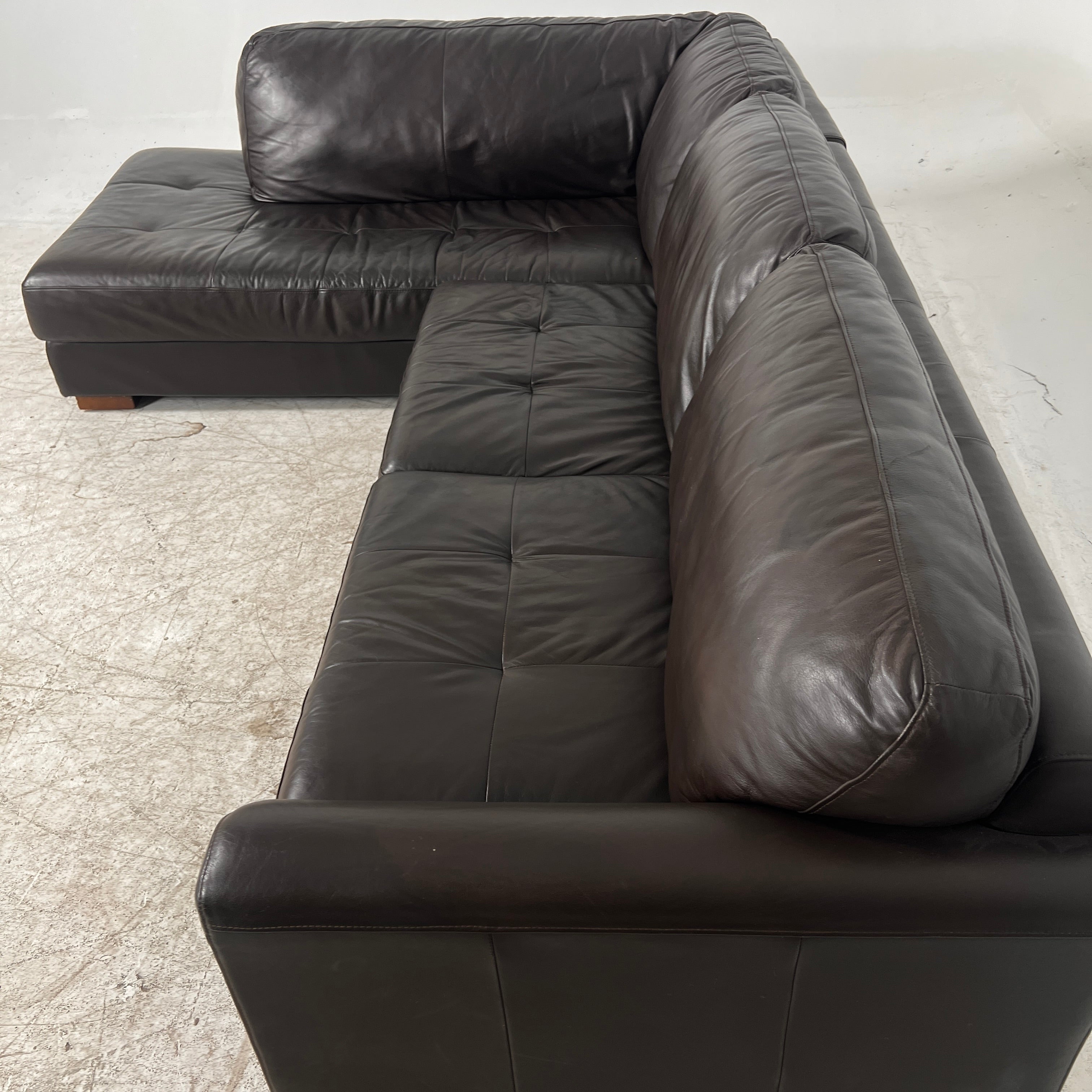 Urban Barn leather Sectional. Brown L shaped sofa couch. Delivery available