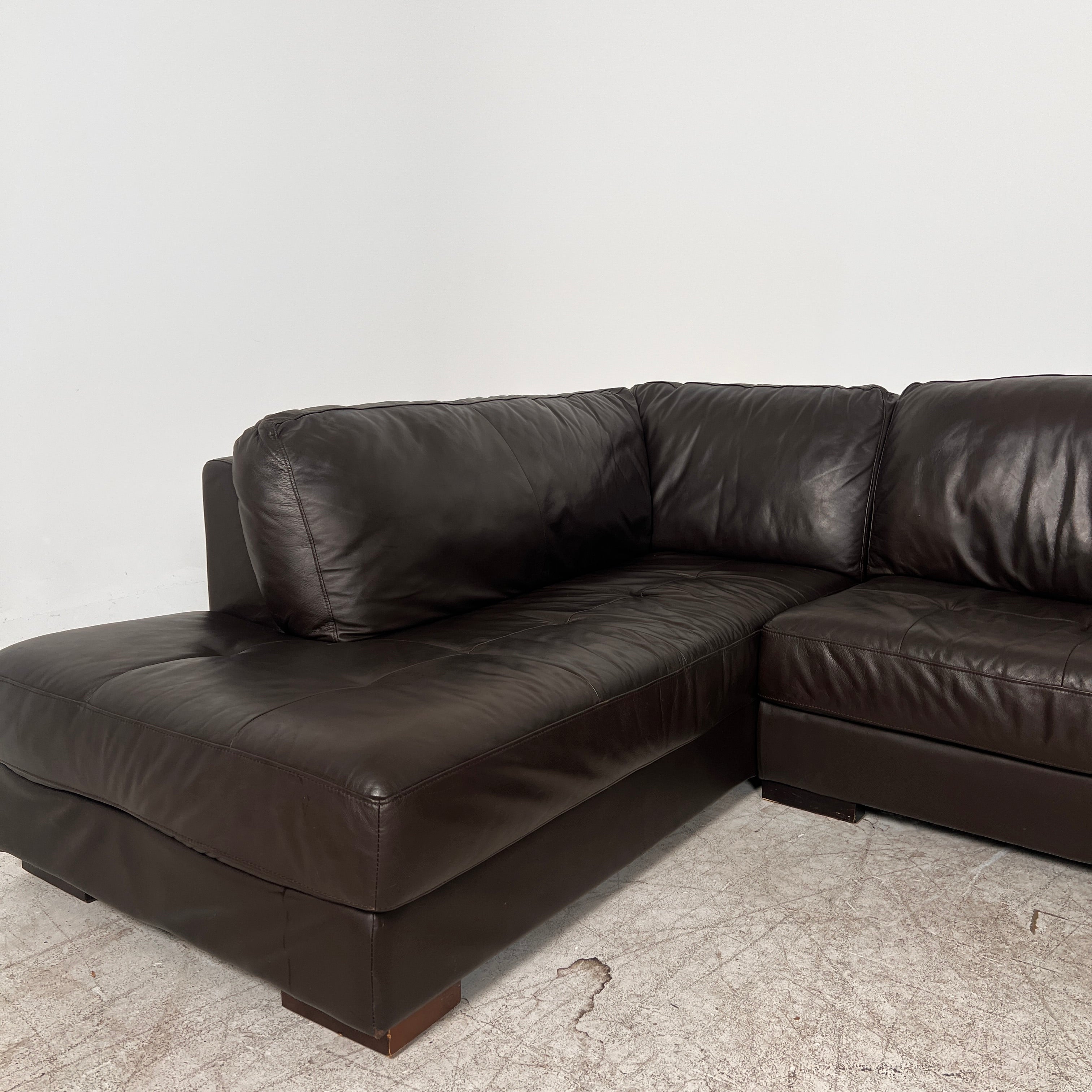 Urban Barn leather Sectional. Brown L shaped sofa couch. Delivery available