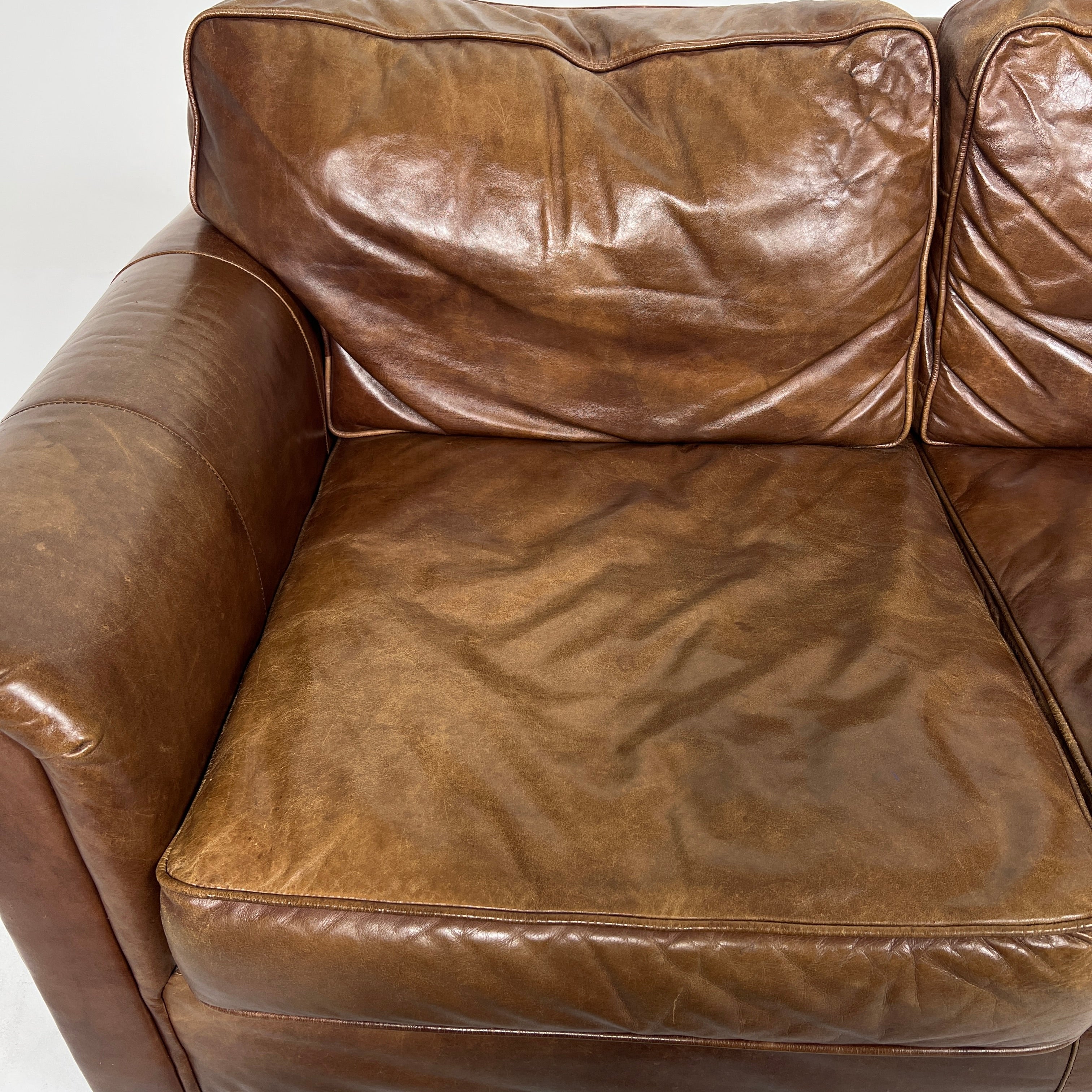 Restoration Hardware Lancaster Loveseat. Genuine Leather 2 seater Sofa