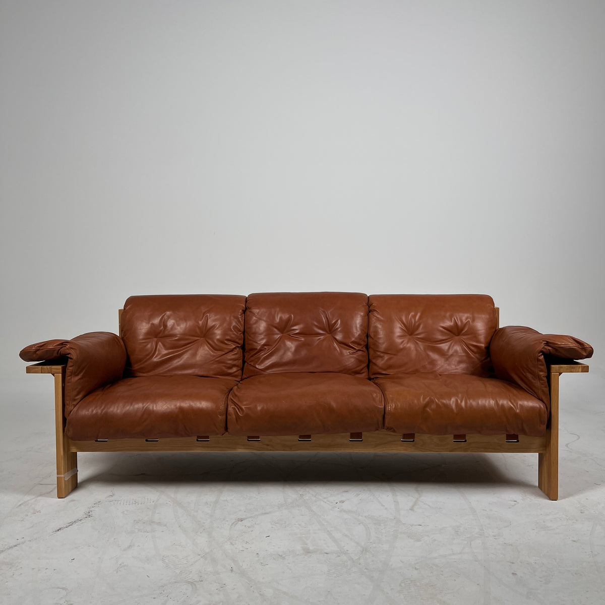 Shinola Runwell Wood Frame Sofa. Leather and wood MCM Couch. Delivery Available