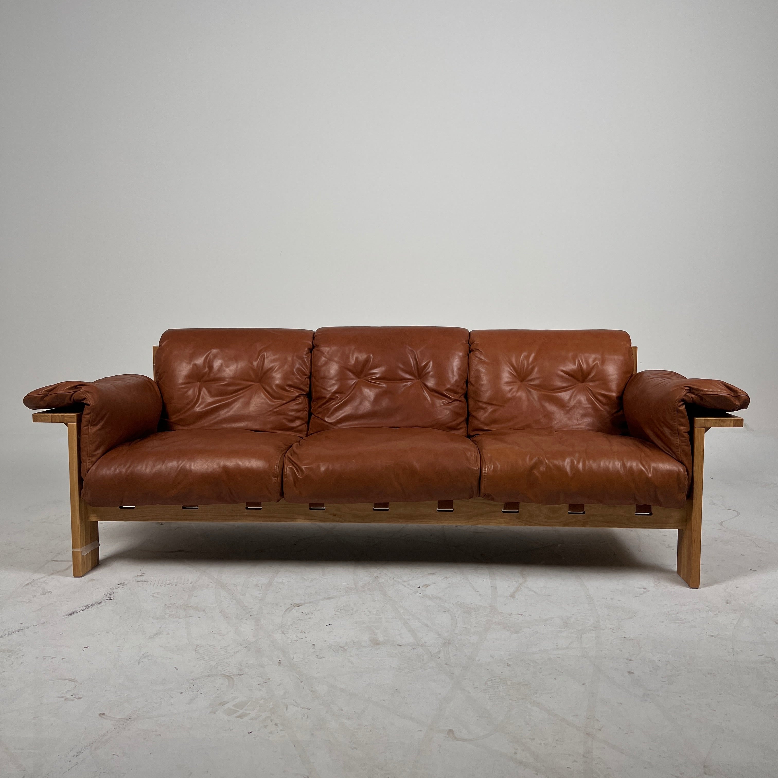 Shinola Runwell Wood Frame Sofa. Leather and wood MCM Couch. Delivery Available