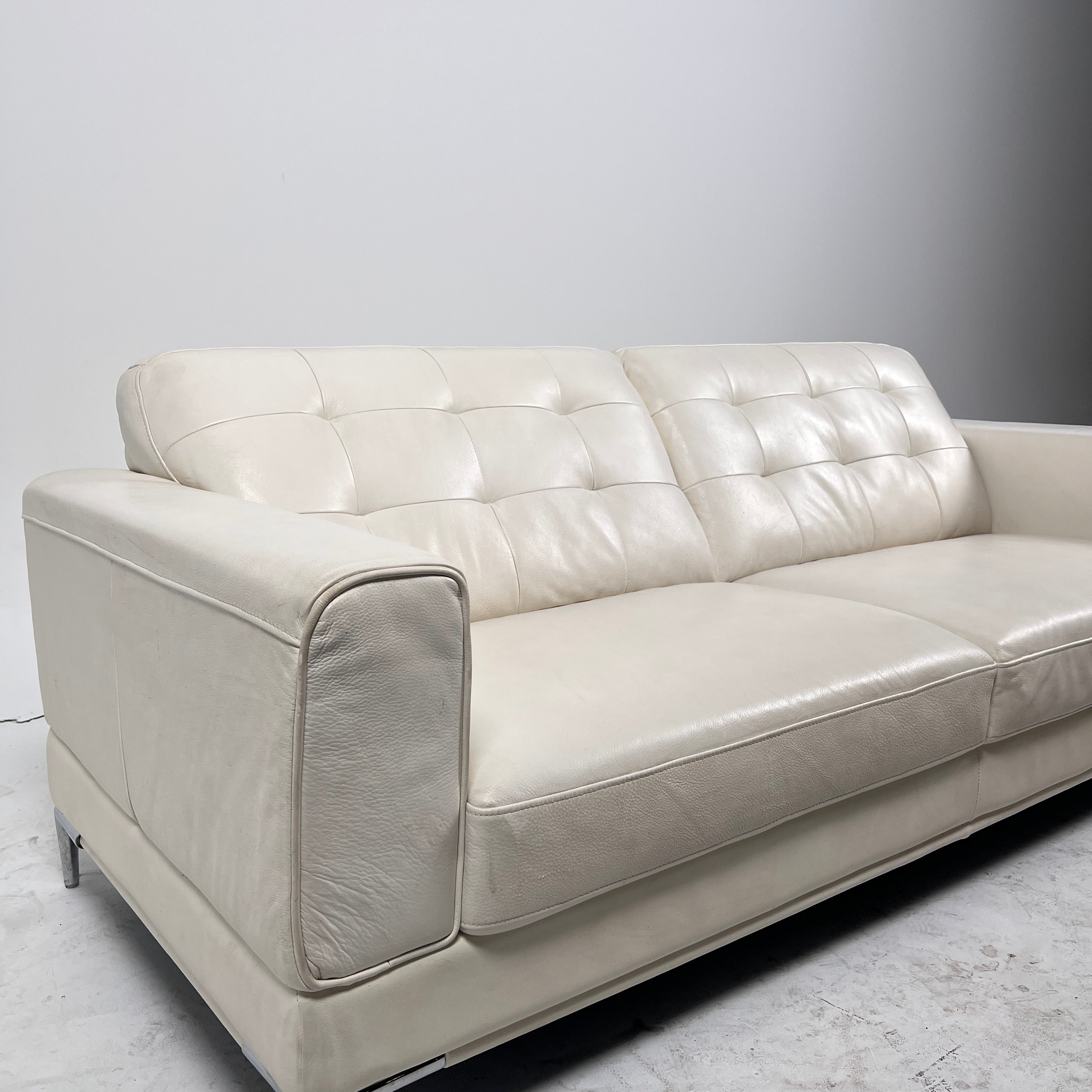 Scan Design leather loveseat. white sofa. Delivery available