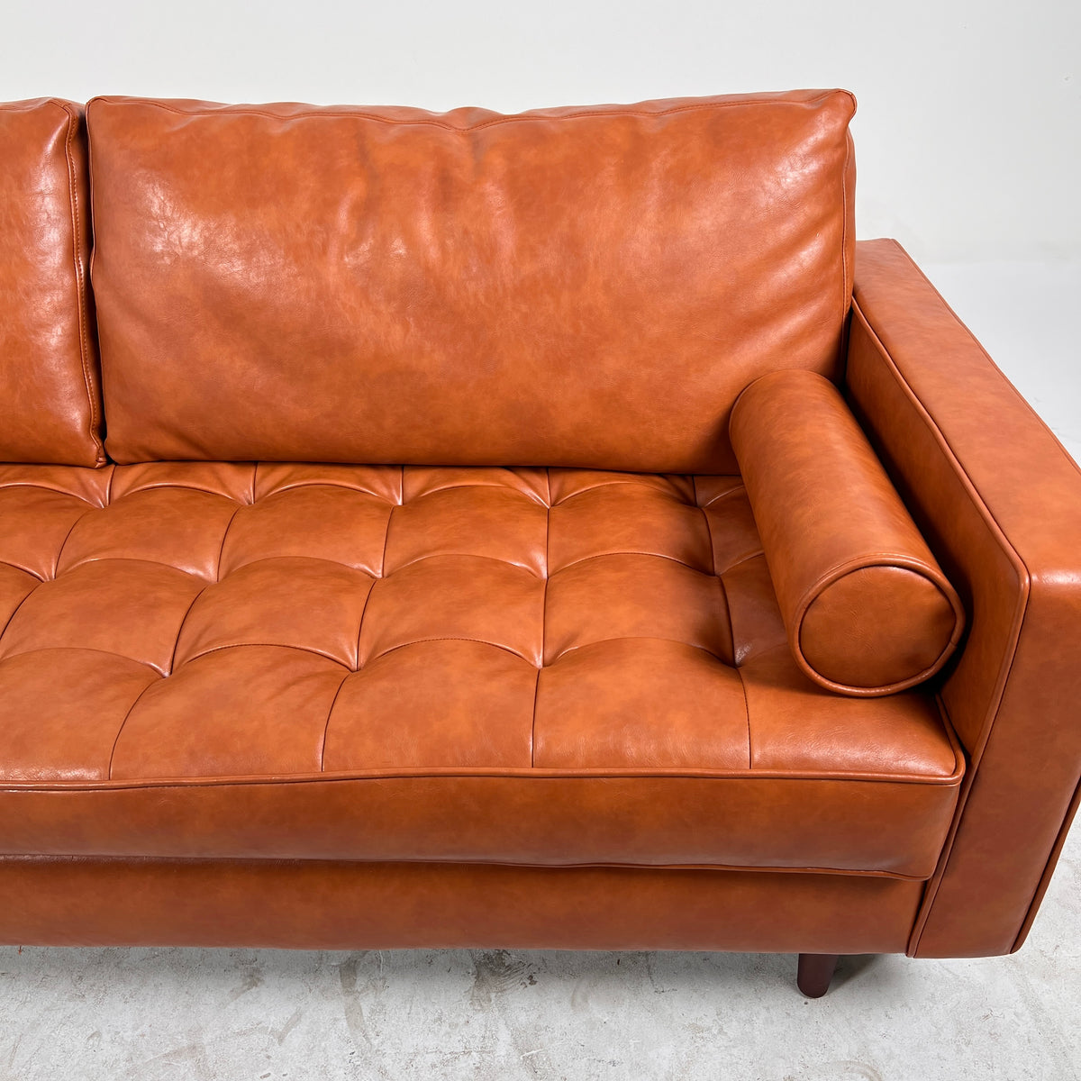 MCM leather sofa couch. Tufted real leather loveseat. Delivery available.