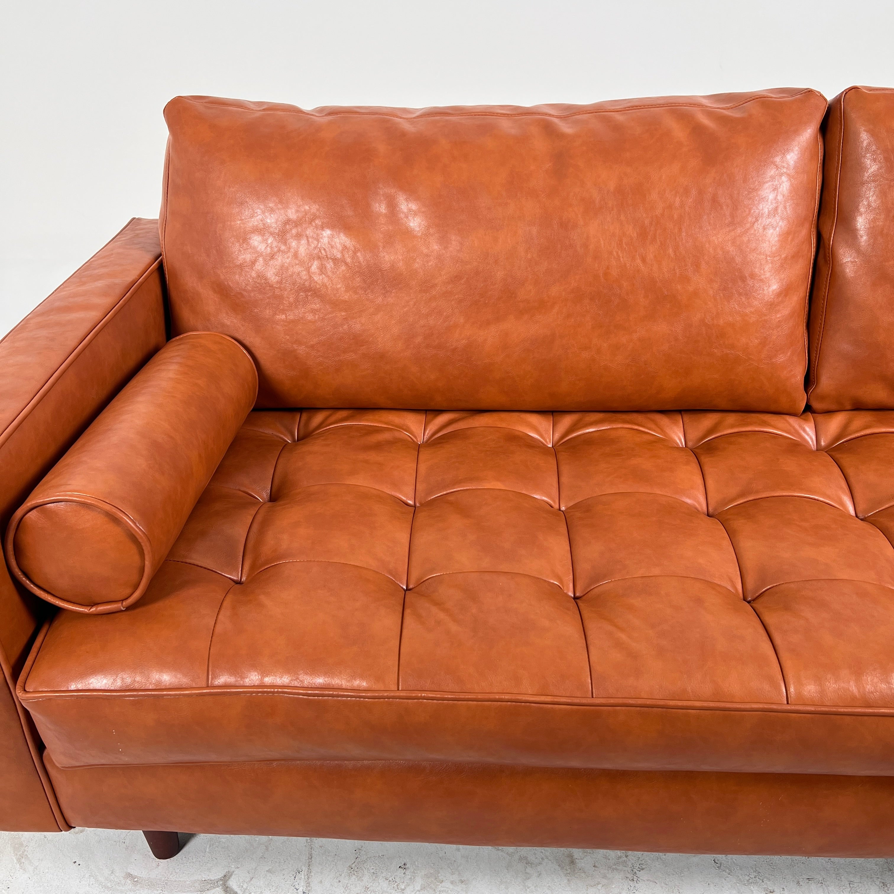 MCM leather sofa couch. Tufted real leather loveseat. Delivery available.