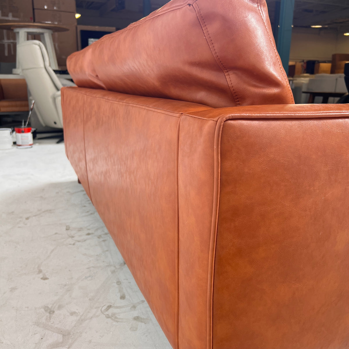 MCM leather sofa couch. Tufted real leather loveseat. Delivery available.