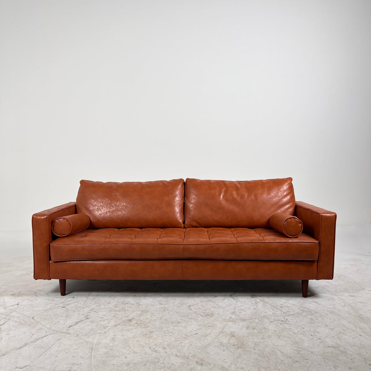 MCM leather sofa couch. Tufted real leather loveseat. Delivery available.