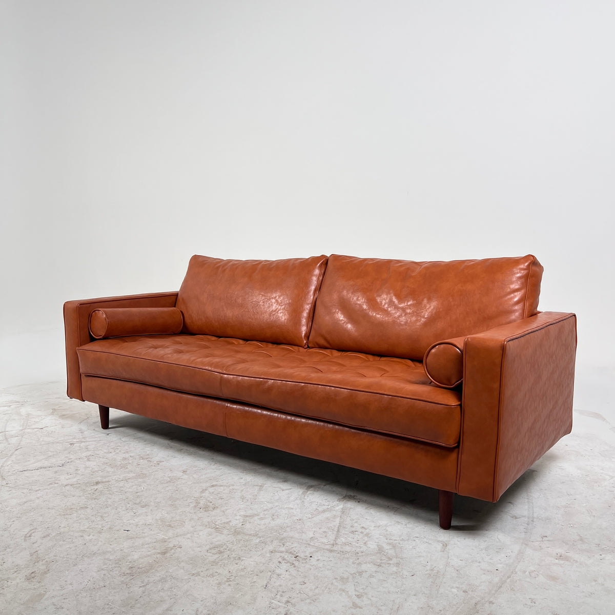 MCM leather sofa couch. Tufted real leather loveseat. Delivery available.