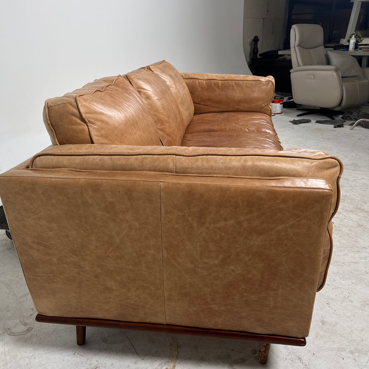 Structube Rowan leather 3 seater sofa couch. Mid century modern 3 seater. Delivery available