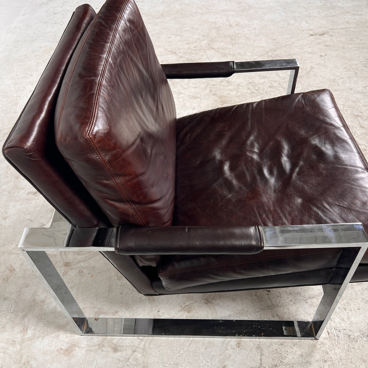 Thayer Coggin Inc Distressed leather Armchair. High End chair. Delivery available