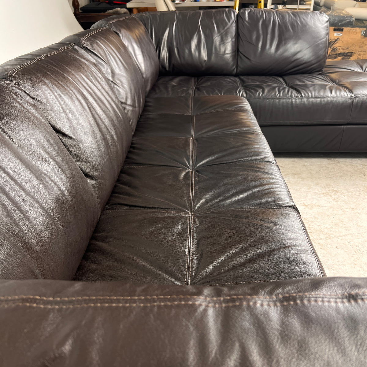 Chateau d'ax Leather Sectional. Italian L shaped sofa couch. Delivery available