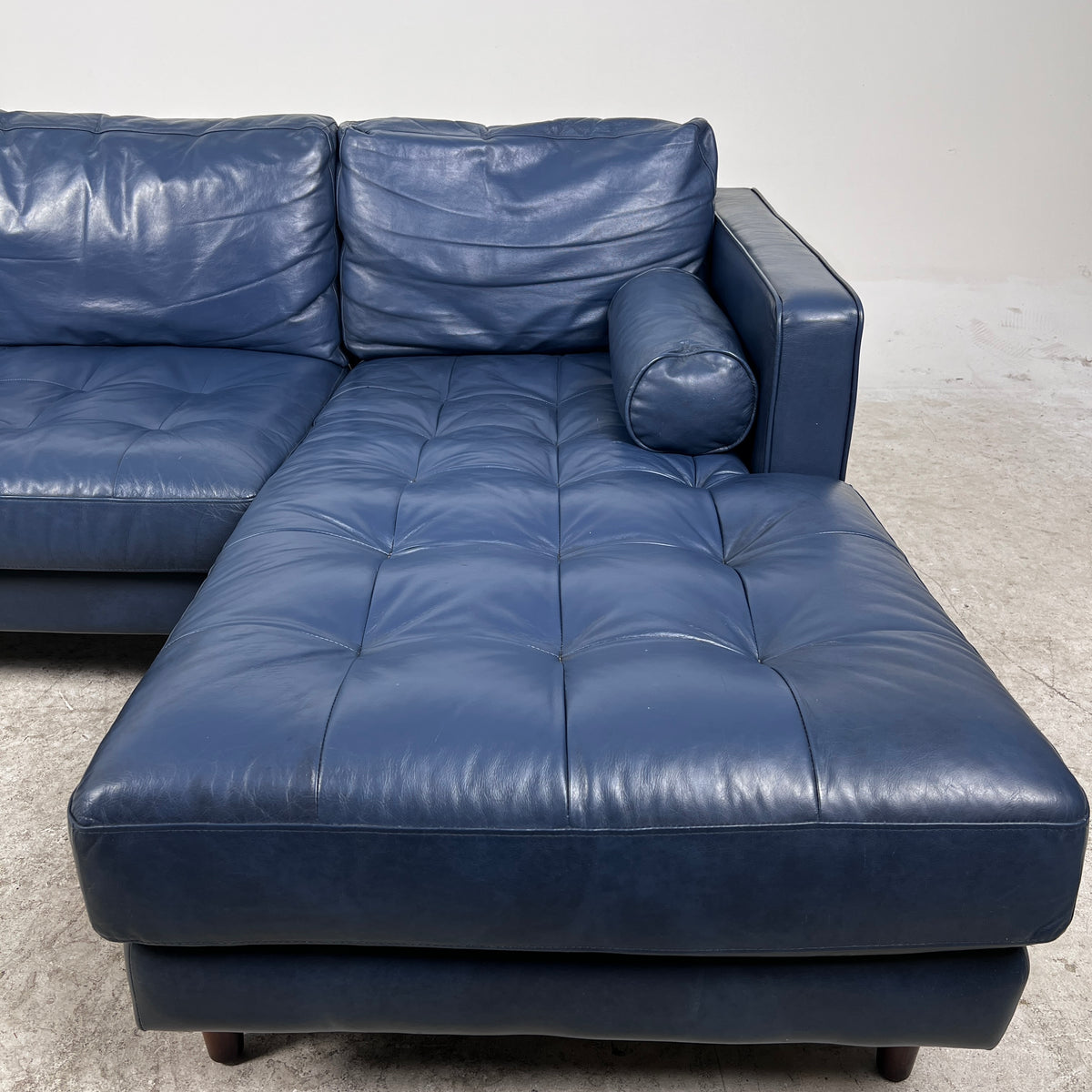Article Sven Leather Sectional. Blue L shaped sofa couch. Delivery available