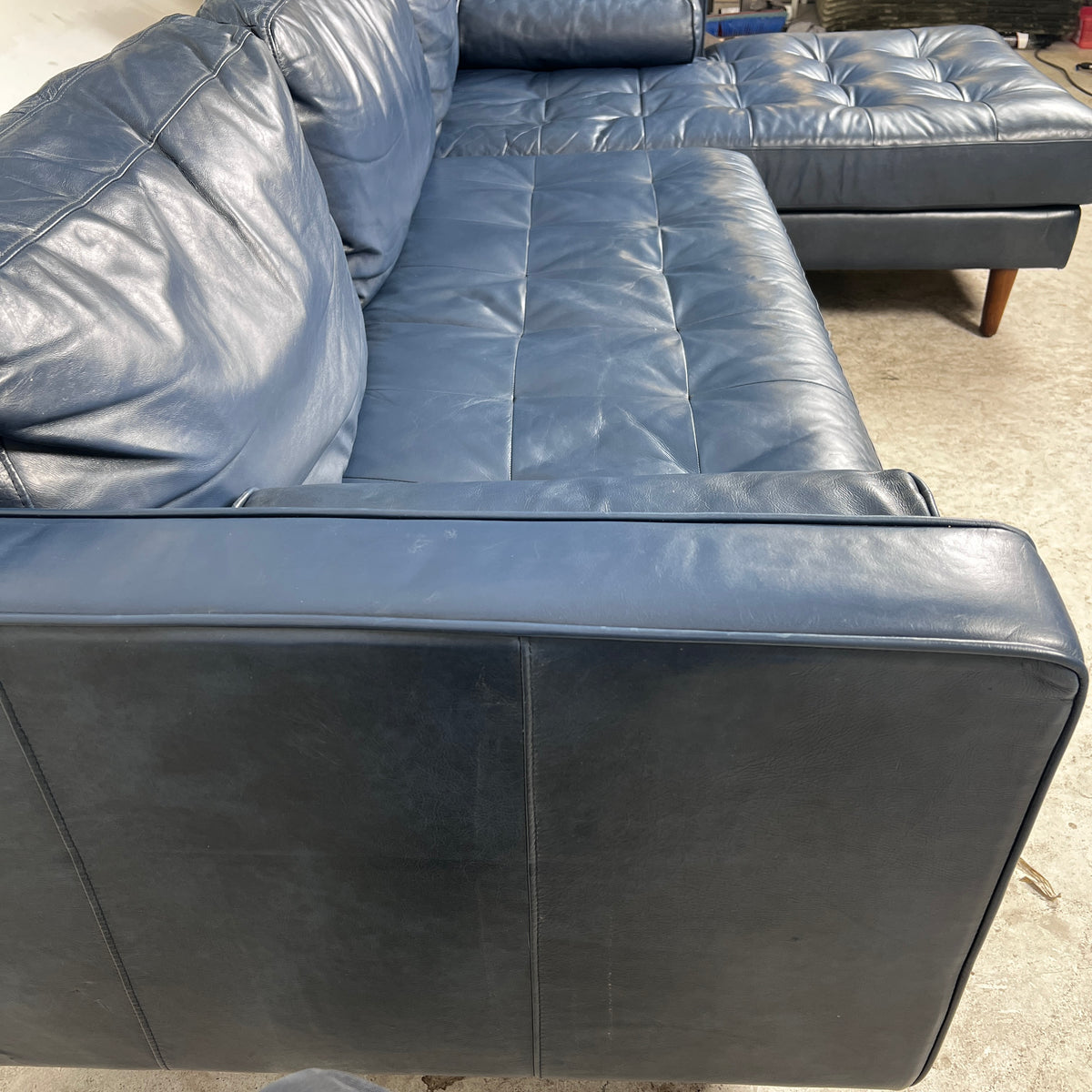 Article Sven Leather Sectional. Blue L shaped sofa couch. Delivery available