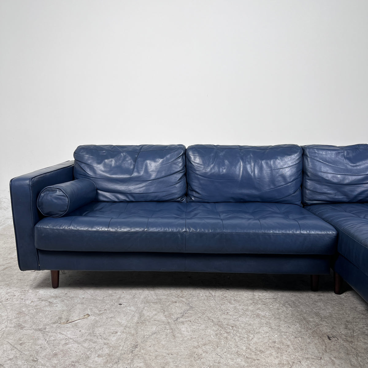 Article Sven Leather Sectional. Blue L shaped sofa couch. Delivery available