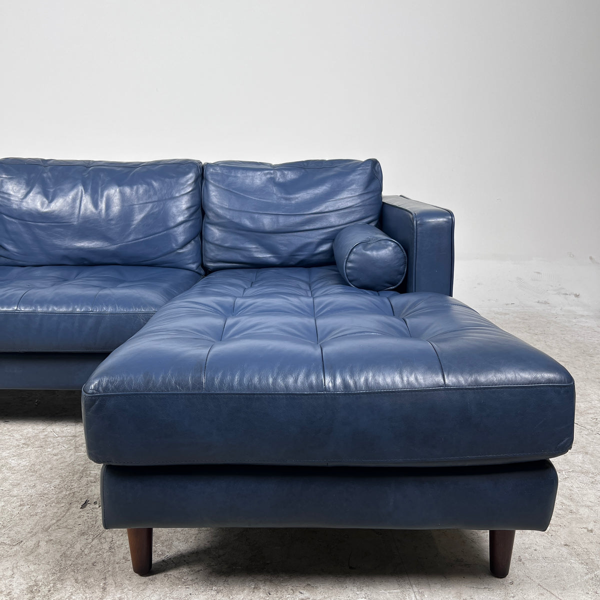Article Sven Leather Sectional. Blue L shaped sofa couch. Delivery available
