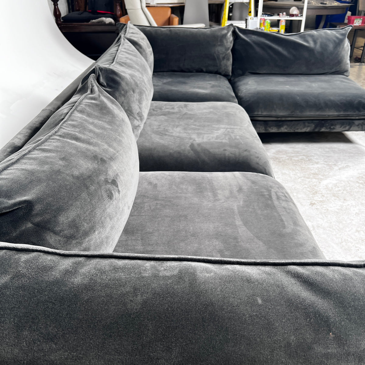 Kode Velvet Sectional. High end L shaped sofa couch. delivery available