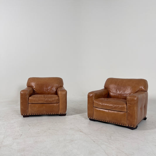 Distressed Club leather chairs. Genuine leather chairs.