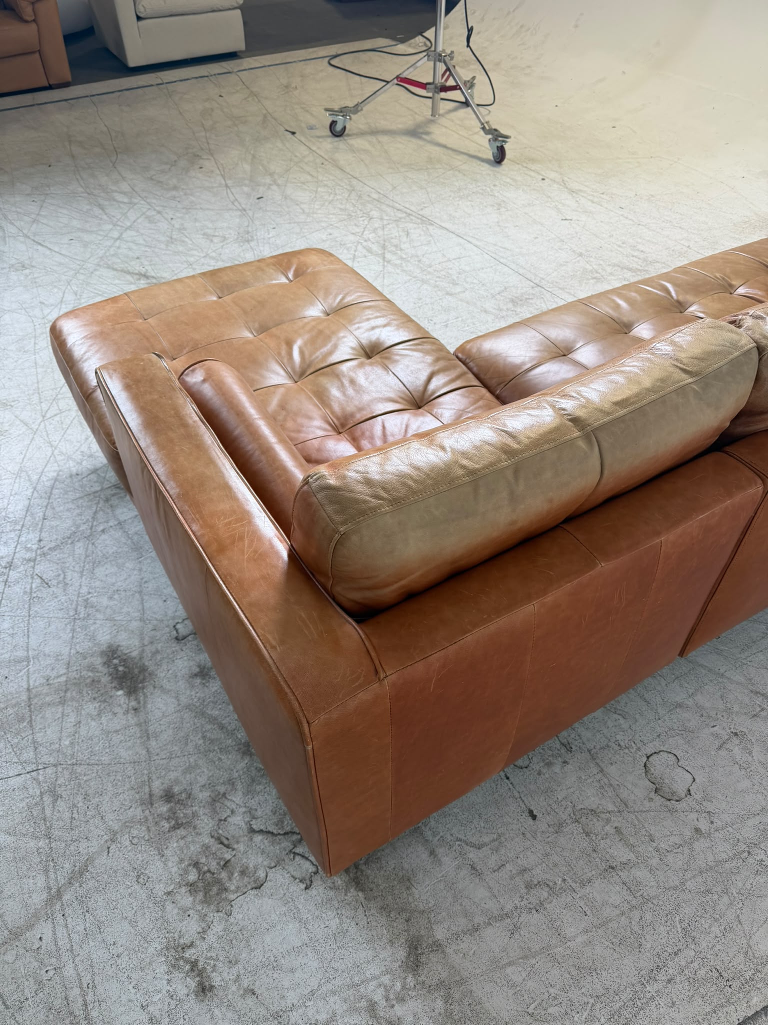 Structube Kinsey Leather Sectional. Cognac MCM L shaped sofa couch. Delivery available