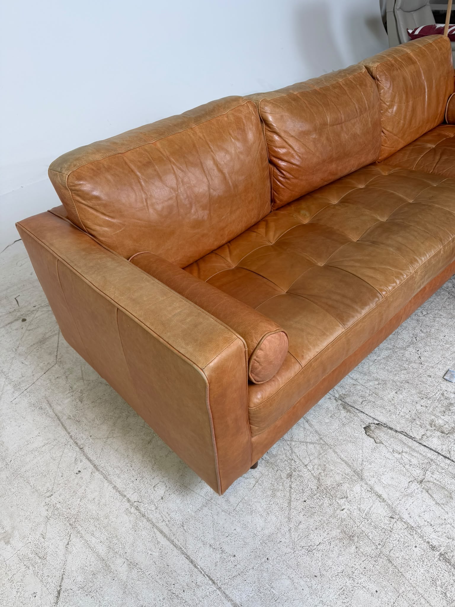 Structube Kinsey Leather Sectional. Cognac MCM L shaped sofa couch. Delivery available