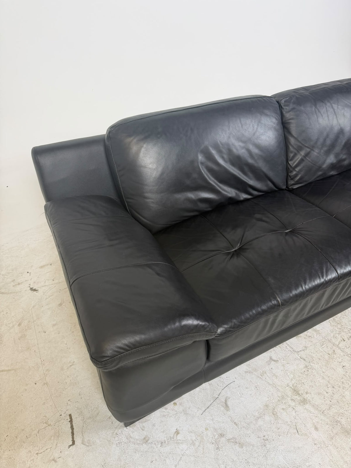 Urban Barn Leather Sectional. Black L shaped sofa couch. Delivery available
