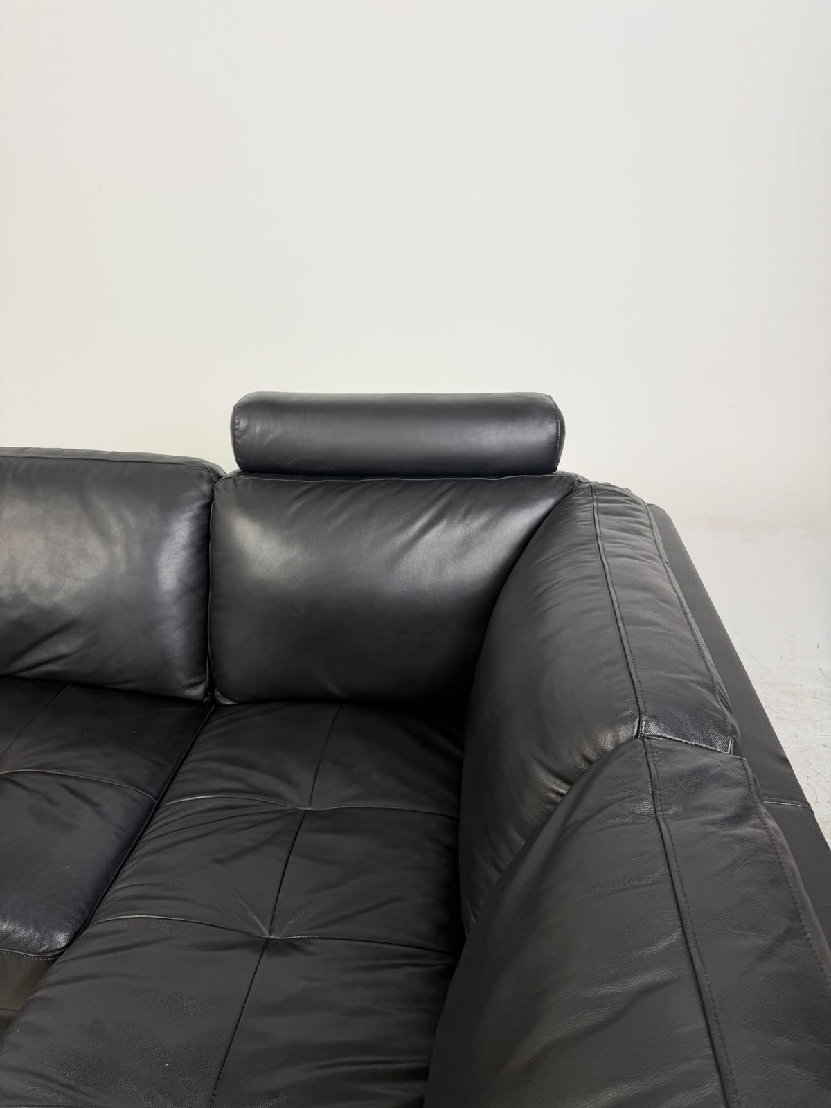 Urban Barn Leather Sectional. Black L shaped sofa couch. Delivery available