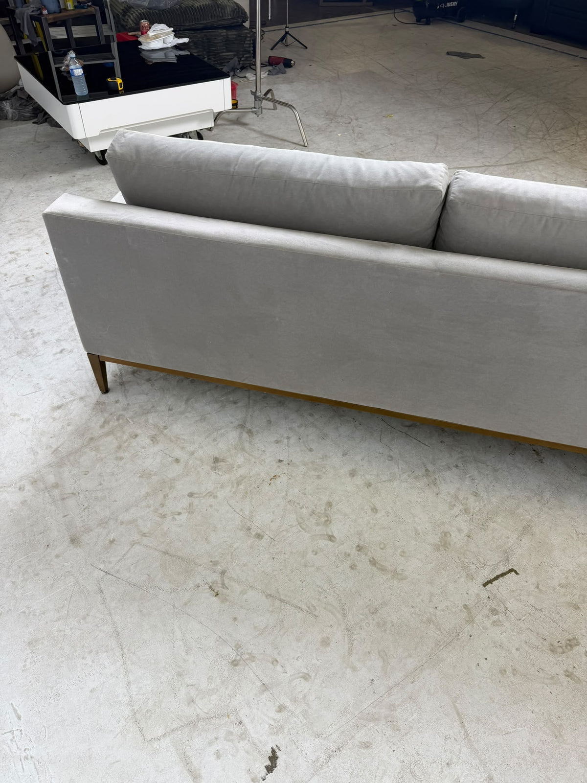 Restoration Hardware Track Arm Suede Sofa. RH Fabric Couch. Delivery available