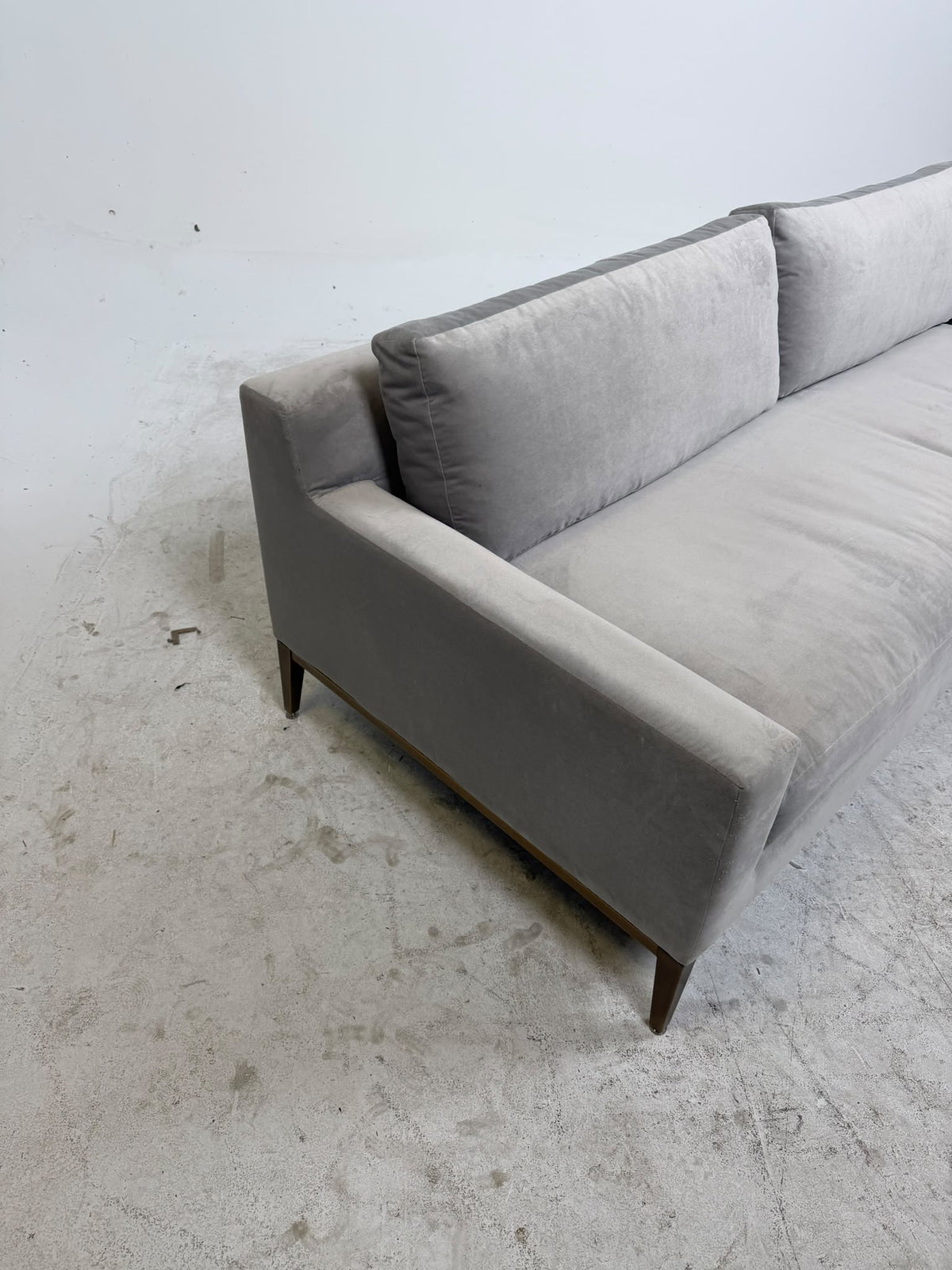 Restoration Hardware Track Arm Suede Sofa. RH Fabric Couch. Delivery available