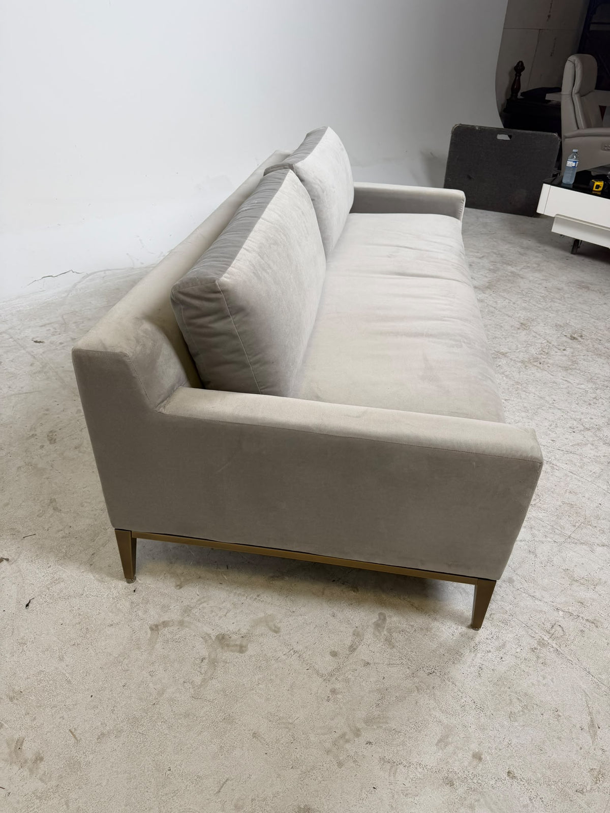 Restoration Hardware Track Arm Suede Sofa. RH Fabric Couch. Delivery available